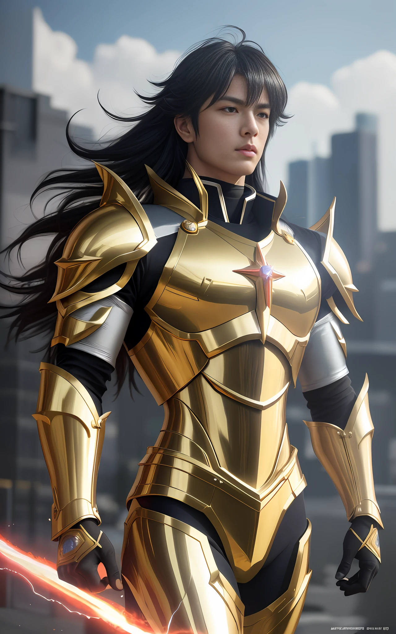16k image, Anime Saint Seiya created by Masami Kurumada, ((knight Seiya of Pegasus wearing the golden armor of the Sign of Sagittarius)), background sanctuary of Athena, (Cinematic photo:1.3) of (Realistic:1.3),(Energetic:1.3) (Cinematic photo:1.3),(realistic photo:1.3), (masterpiece:1.3),Photoshop, best quality, ultra high res, (photorealistic:1.3) photorealistic, photo, masterpiece, realistic, realism, photorealism, high contrast, photorealistic, 8k HD, HD high definition detailed realistic, detailed, hyper detailed, realistic skin texture, armor, best quality, ultra high res, (photorealistic: 1.4), high resolution, Detailed, Raw photo, Sharp Re, Nikon D850 Film Stock Photography 4 Kodak Portra 400 Camera F1.6 Lenses Rich Colors Realistic Texture Hyper Realistic Dramatic Lighting, Holographic rendered, highly detailed, (Velvia: 1.3), 1 man, boy russp, shiny skin, Pegasus Seiya, boy pegasus, (skin detail: 1.2), realistic skin texture, better lighting, (Pegasus Seiya wearing a red short-sleeved shirt, wearing a helmet, wearing red pants, wearing silver armor), in the middle of the battlefield, brightness, night, from below, mecha armor, in attack position, Guweiz-style art, highly detailed Hyper Real, Zodiac scales, a heavy metal magazine cover, manga style, Chinese background themed city, ArtStation, DeviantArt contest winner, themed background, pegasus mecha robot on the back,