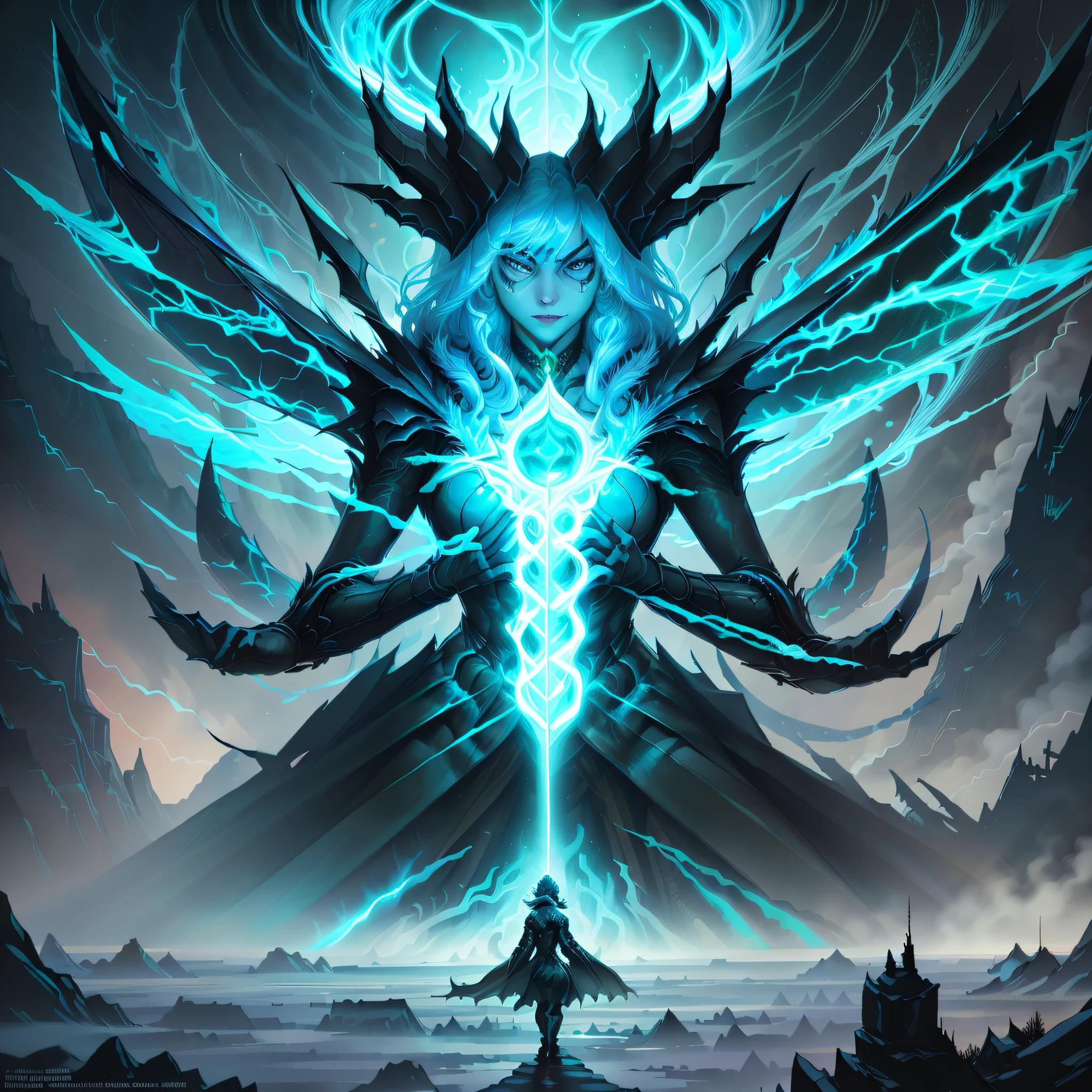 a close up of a person standing in front of a mountain, fractal thunder dan mumford, league of legends arcane, arcane art style, epic fantasy digital art style, painted in the style arcane, in the art style of mohrbacher, mage the ascension, arcane from netflix, archmage, arcane concept art, elemental guardian of life