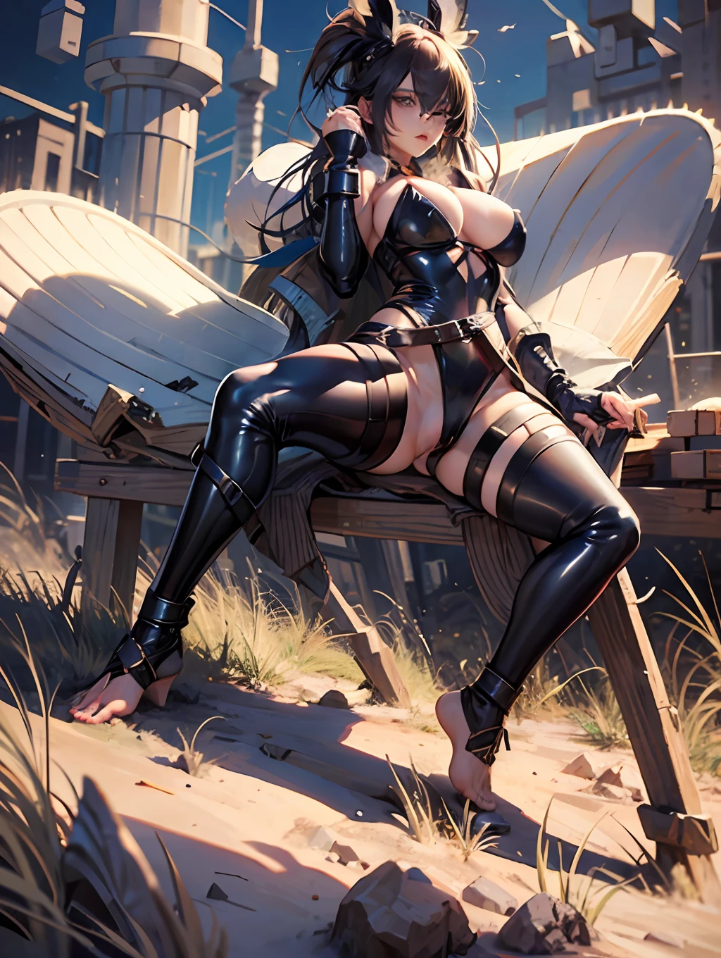 Latex tights, bare breasts, bare thighs, big breasts, full female body, barefoot --auto --s2