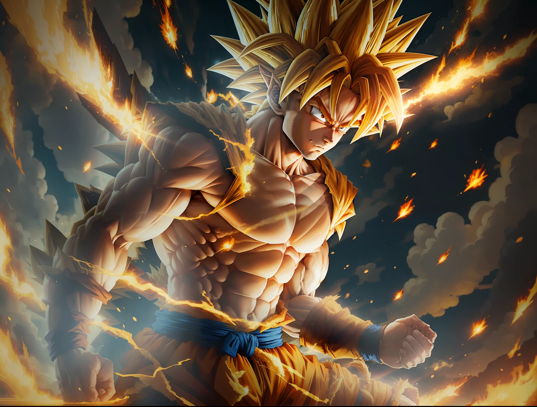 masterpiece, best quality, goku, super Saiyan, yellow hair --auto --s2
