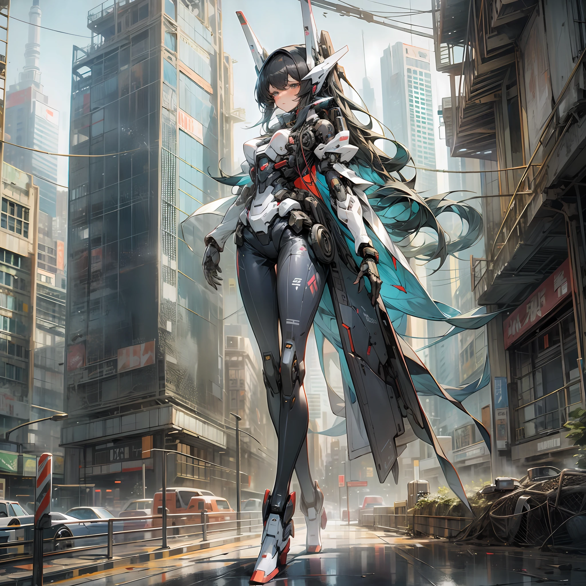 Mecha, Robot, Beautiful Girl, Long-legged Black Silk, Future, City Ruins --auto --s2