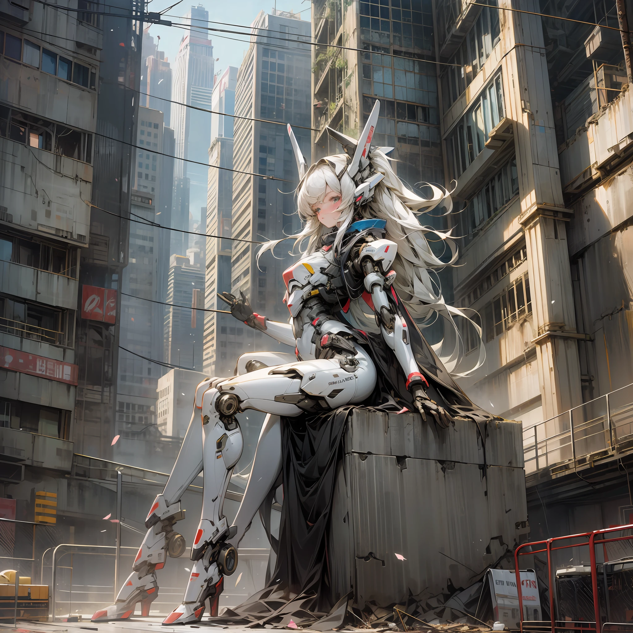Mecha, Robot, Beautiful Girl, Long-legged Black Silk, Future, City Ruins --auto --s2