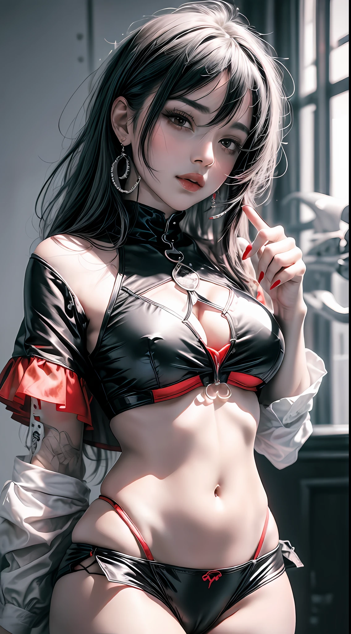 Black and White and Red:0.5,1Sexy Girl With Top Blouse And Panties(Cameltoe)Children's Designs On Background,Professional Lighting,Sharp