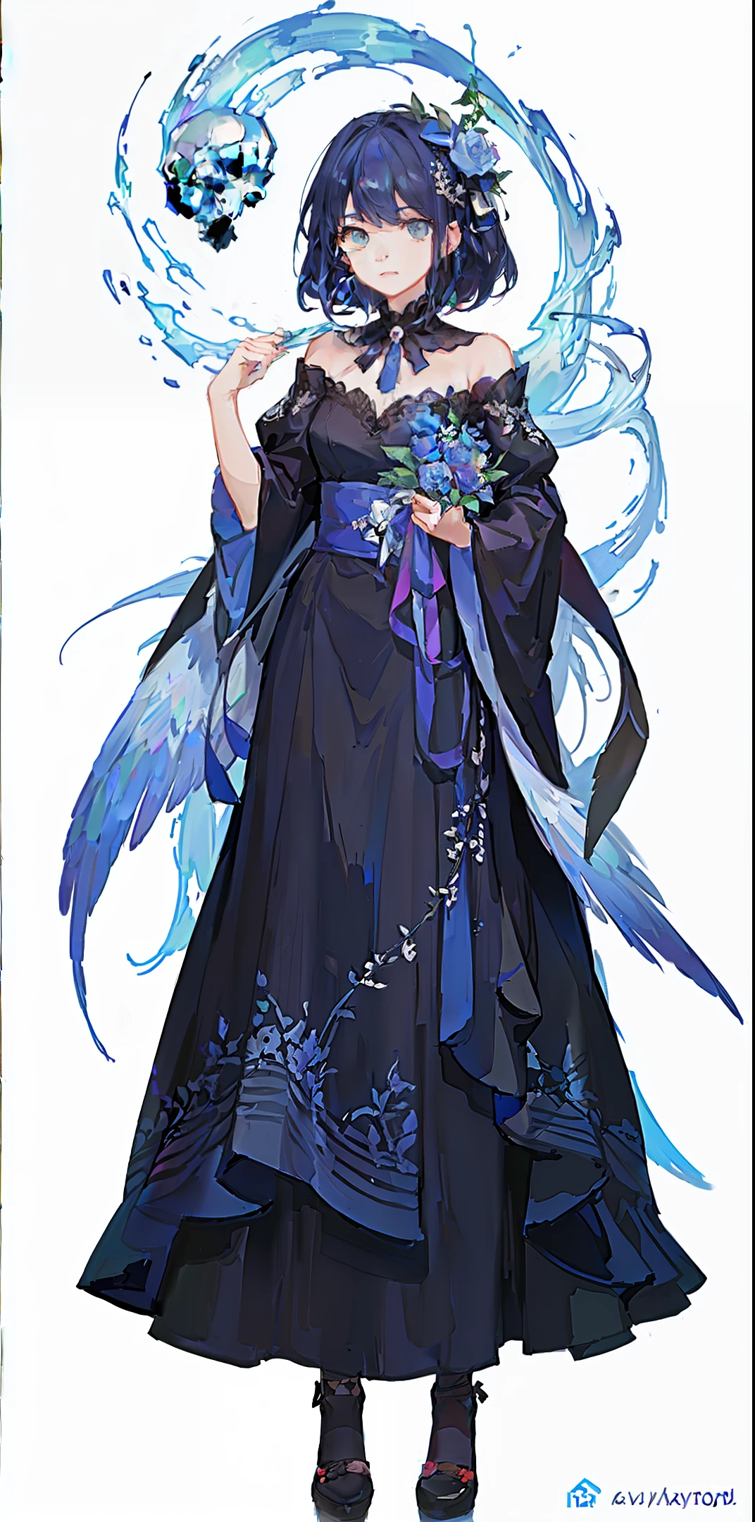 Localized print,wing,flowers,skull