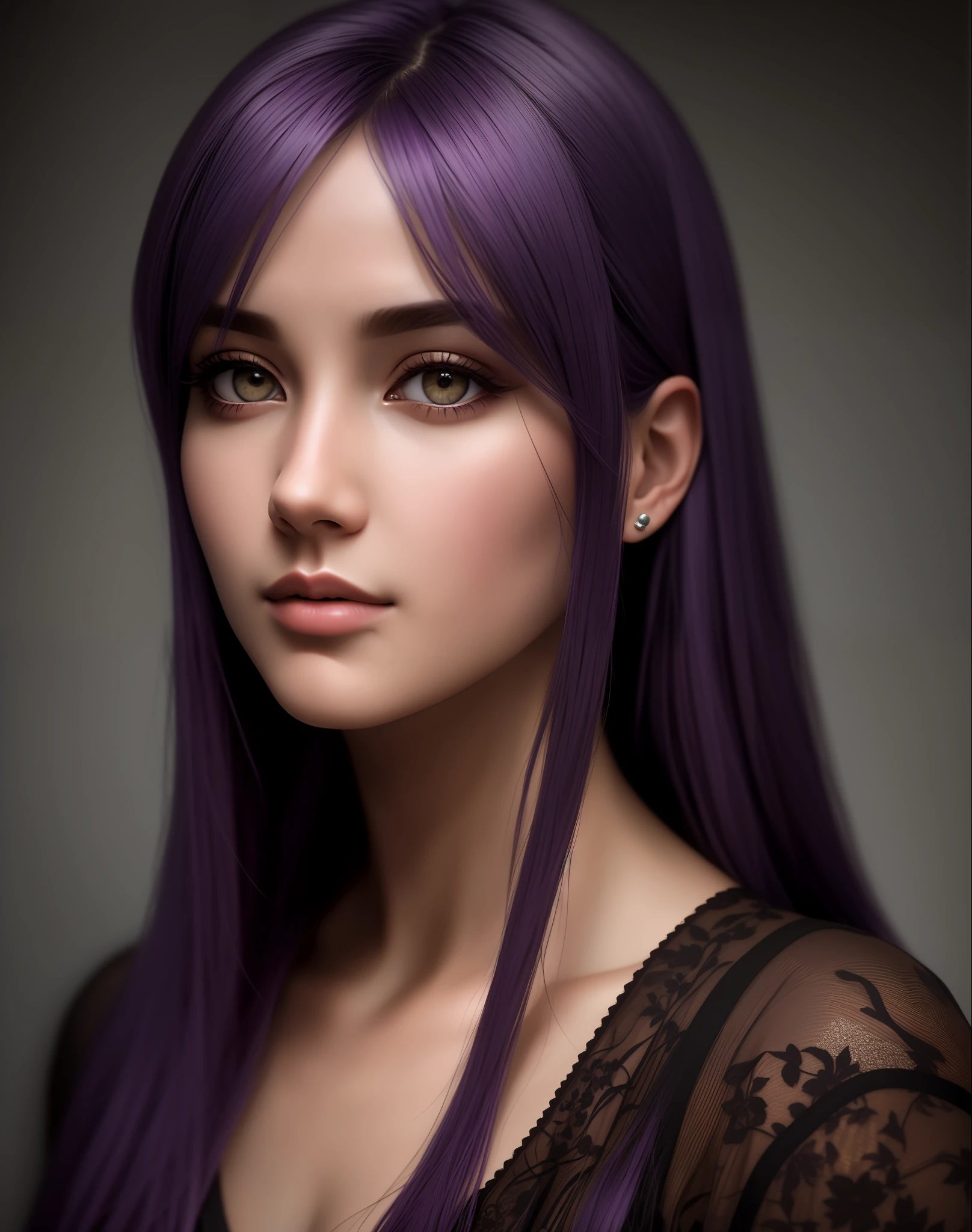 Masterpiece, absurdists, award-winning photo, extremely detailed, amazing, fine details, extremely detailed eyes and face, by lee jeffries nikon d850 film stock photography 4 kodak portra 400 camera f1.6 lens rich colors hyper realistic texture dramatic lighting irrealengine trend in artstation cinestill 800 tungsten, beautiful esd_woman, long purple hair, posing for a photo, perfect esd_face, esd_body perfect, perfect angle,confident,8k
