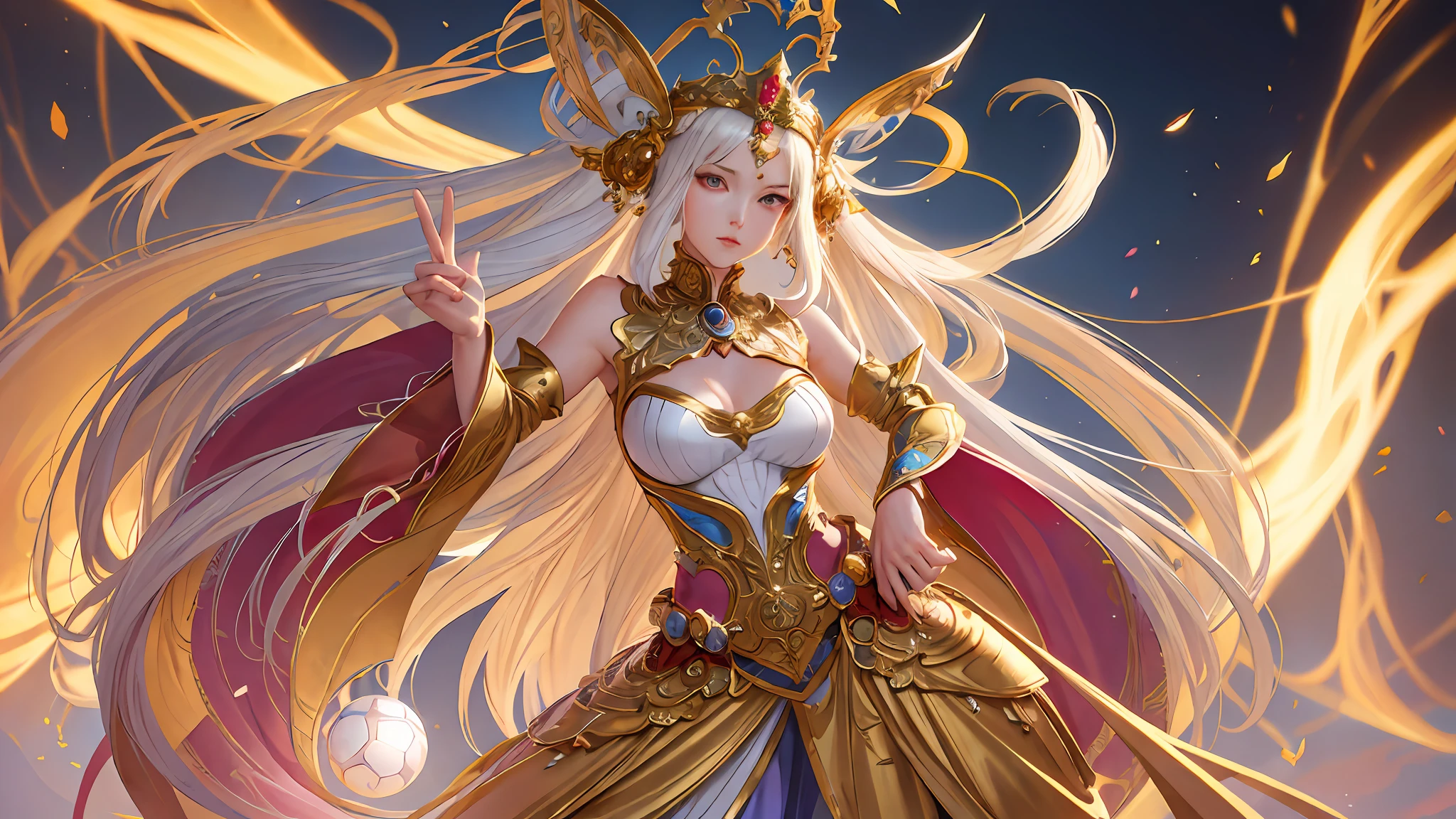 a painting of a woman in a costume holding a ball, a beautiful fantasy empress, extremely detailed artgerm, 8k high quality detailed art, anime goddess, by Yang J, ((a beautiful fantasy empress)), beautiful character painting, style of artgerm, 2. 5 d cgi anime fantasy artwork, artgerm. anime illustration