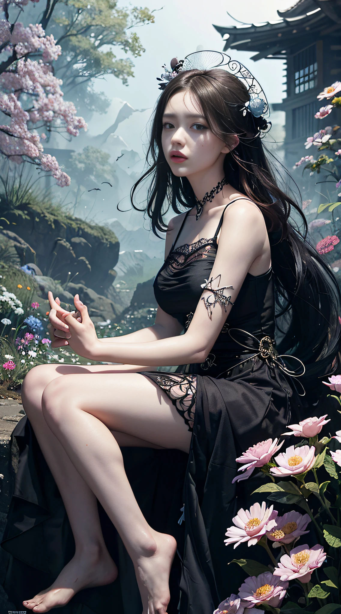 official art, unity 8k wallpaper, ultra detailed, beautiful and aesthetic, beautiful, masterpiece, best quality, (zentangle, mandala, tangle, entangle), dynamic angle, cowboyshot, the most beautiful form of chaos, elegant, a brutalist designed, vivid colours, romanticism, by james jean, roby dwi antono, ross tran, francis bacon, michal mraz, adrian ghenie, petra cortright, gerhard richter, takato yamamoto, ashley wood, atmospheric, enjoying a stream of music, where you can visualize the notes,??????? of flower, streaming musical notes visible, flower_style,rainbow-candy,style-swirlmagic