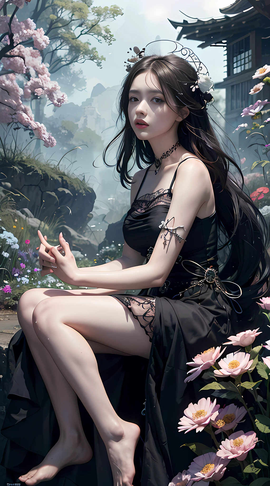 official art, unity 8k wallpaper, ultra detailed, beautiful and aesthetic, beautiful, masterpiece, best quality, (zentangle, mandala, tangle, entangle), dynamic angle, cowboyshot, the most beautiful form of chaos, elegant, a brutalist designed, vivid colours, romanticism, by james jean, roby dwi antono, ross tran, francis bacon, michal mraz, adrian ghenie, petra cortright, gerhard richter, takato yamamoto, ashley wood, atmospheric, enjoying a stream of music, where you can visualize the notes,ecstasy of flower, streaming musical notes visible, flower_style,rainbow-candy,style-swirlmagic