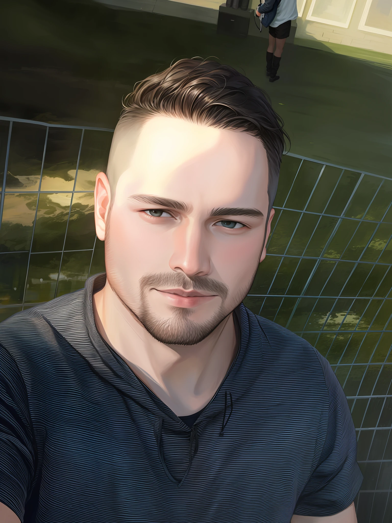 Arafed man in a gray hoodie standing in front of a painting, professional profile picture, michal, headshot profile picture, profile picture, 1024px profile picture, 8k selfie photo, profile picture, andreas m wiese, tomasz strzalkowski, front photo, 29 years old, picture of a man. Turn this image into an avatar of my realistic person, change scenarios and put the body in other positions
