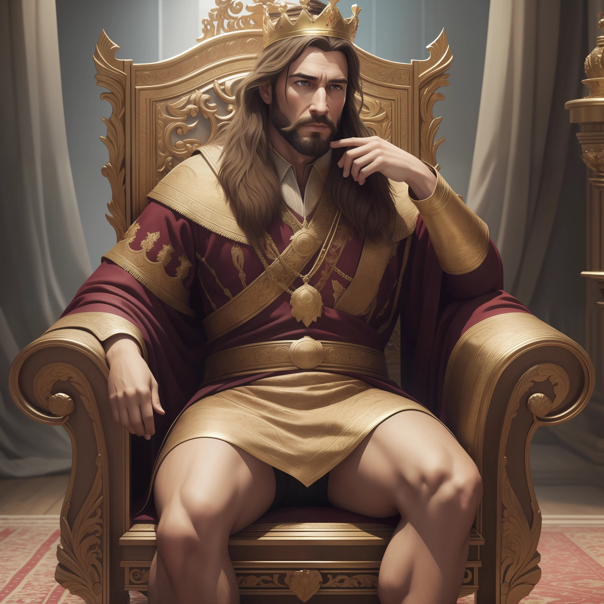 make a king sitting looking forward ultra realistic 4k with lots of definition