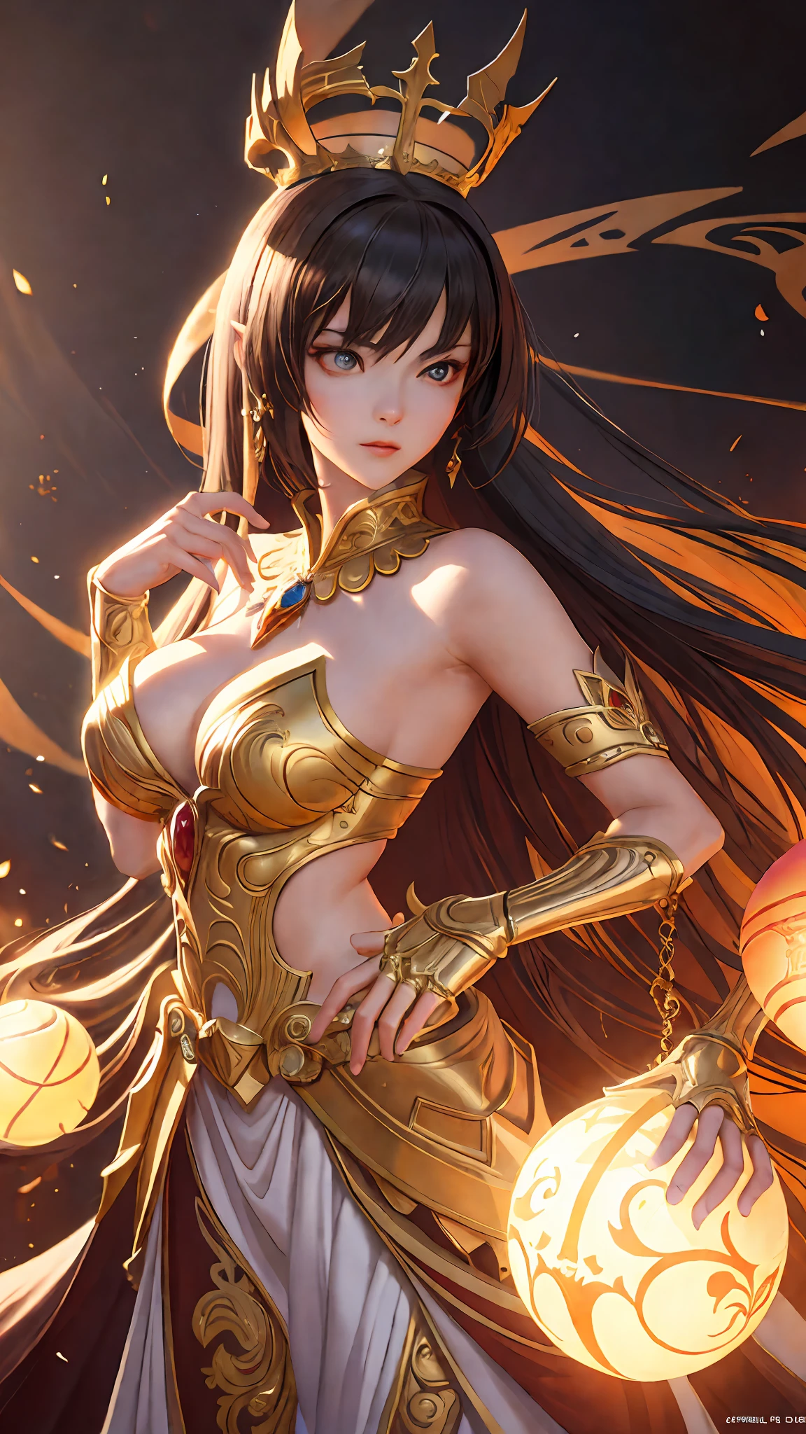 a painting of a woman in a costume holding a ball, a beautiful fantasy empress, extremely detailed artgerm, 8k high quality detailed art, anime goddess, by Yang J, ((a beautiful fantasy empress)), beautiful character painting, style of artgerm, 2. 5 d cgi anime fantasy artwork, artgerm. anime illustration