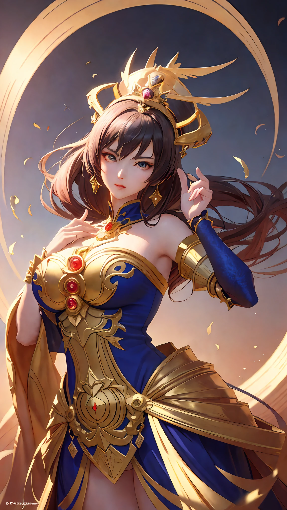 a painting of a woman in a costume holding a ball, a beautiful fantasy empress, extremely detailed artgerm, 8k high quality detailed art, anime goddess, by Yang J, ((a beautiful fantasy empress)), beautiful character painting, style of artgerm, 2. 5 d cgi anime fantasy artwork, artgerm. anime illustration