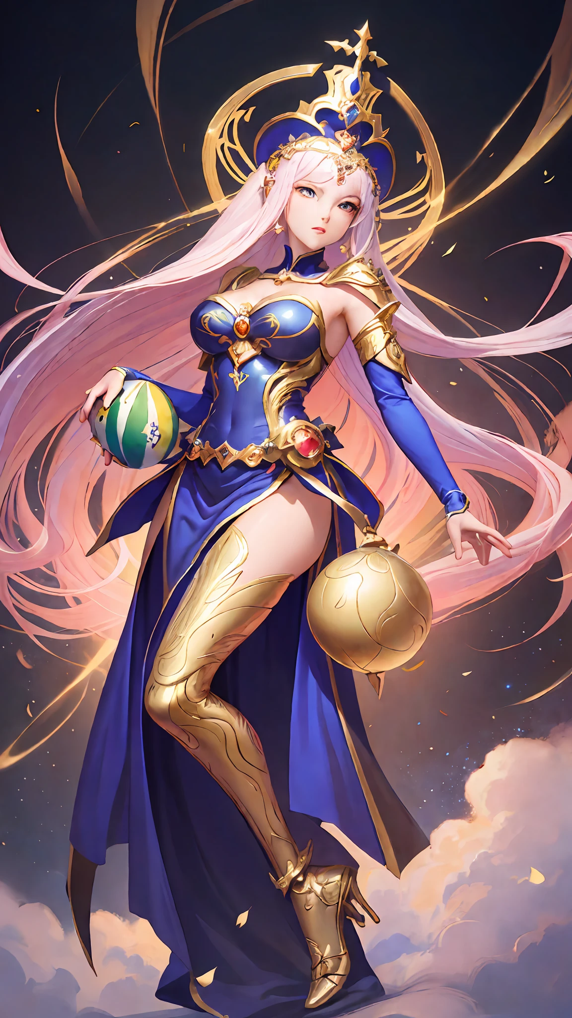 a painting of a woman in a costume holding a ball, a beautiful fantasy empress, extremely detailed artgerm, 8k high quality detailed art, anime goddess, by Yang J, ((a beautiful fantasy empress)), beautiful character painting, style of artgerm, 2. 5 d cgi anime fantasy artwork, artgerm. anime illustration