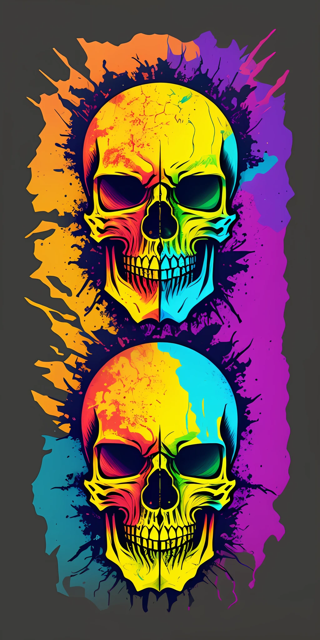 (a portrait of Cyberpunk Skull with colorful fluid l:1) , t-shirt logo in the style of tapered fine outline, orthographic-view, art on (empty background:1.4)Hands,