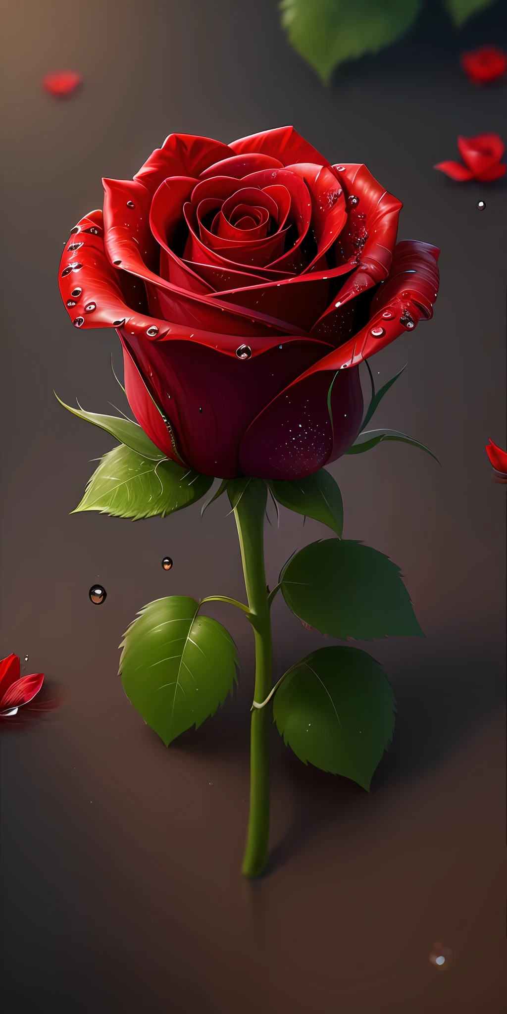 a very beautiful red rose with dew drops, smooth cinematic 4k, HD