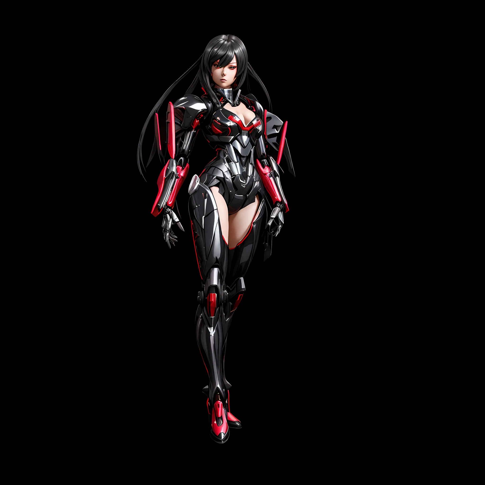 a close up of a woman in a black and red costume, biomechanical oppai, perfect anime cyborg woman, katana zero video game character, perfect cyborg female, full body zenkai! asuka suit, dominatrix assassin robot, cyberpunk anime girl mech, fighting game character, girl in mecha cyber armor, angry female cyborg, pitch black skin, female cyborg