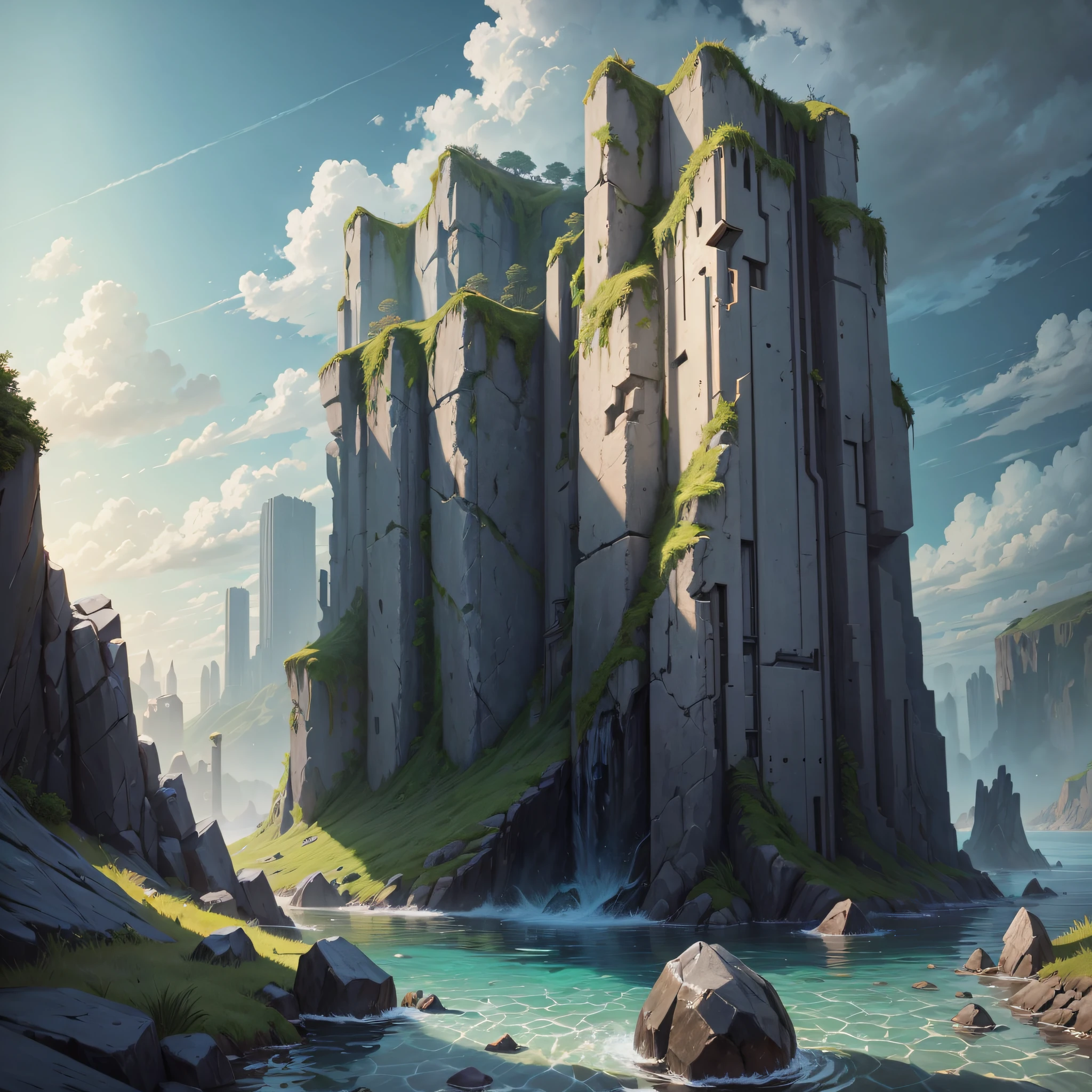 big vertical wall of stones for a videogame. Vertical. Realistic. Underwater. Dark. endless loop --auto --s2