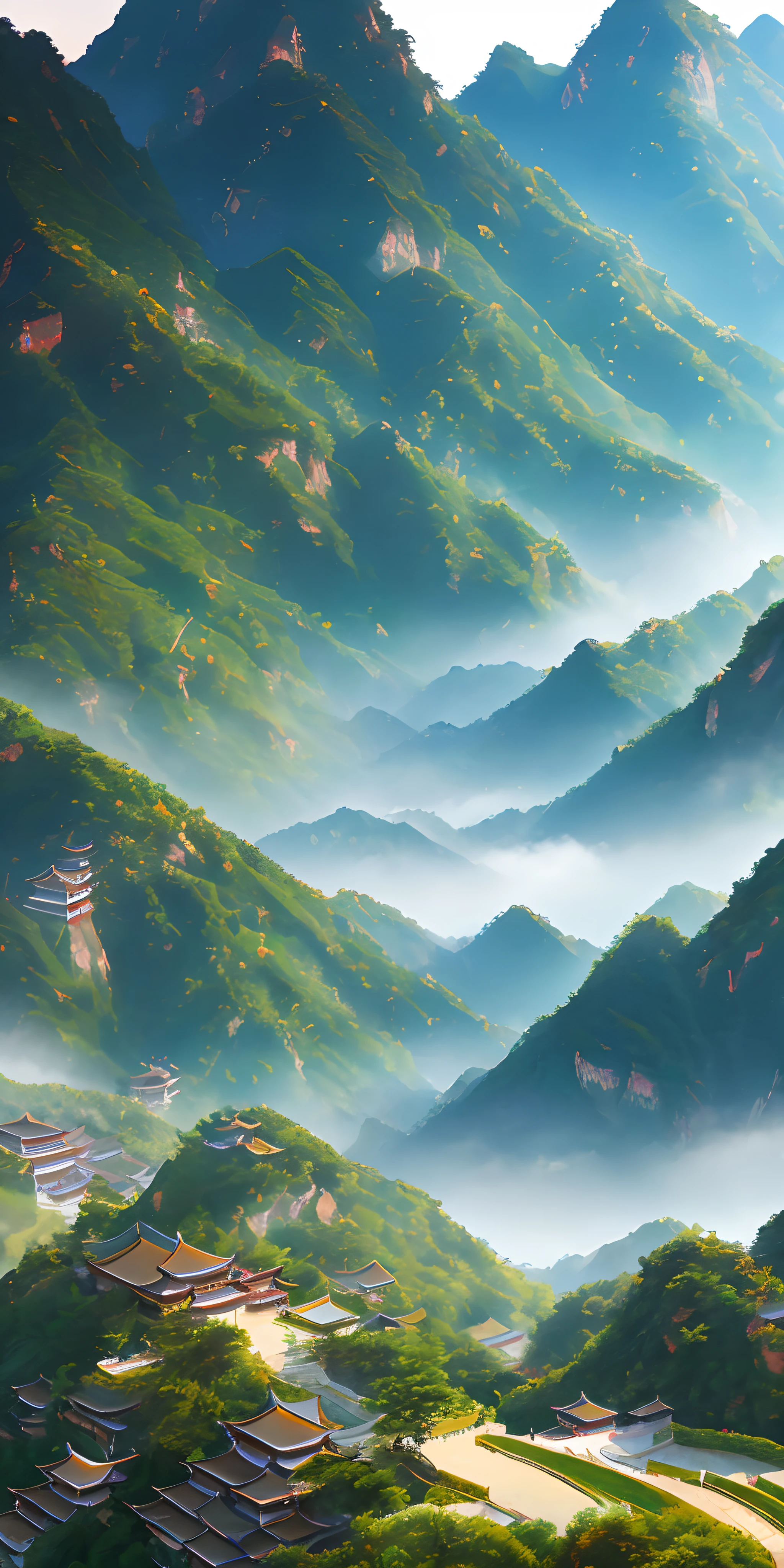 Song Dynasty, Qianli Mountain, Huang Binhong style, masterpiece, the best quality, high quality, very detailed CG unified 8k wallpaper, beautiful landscape painting,