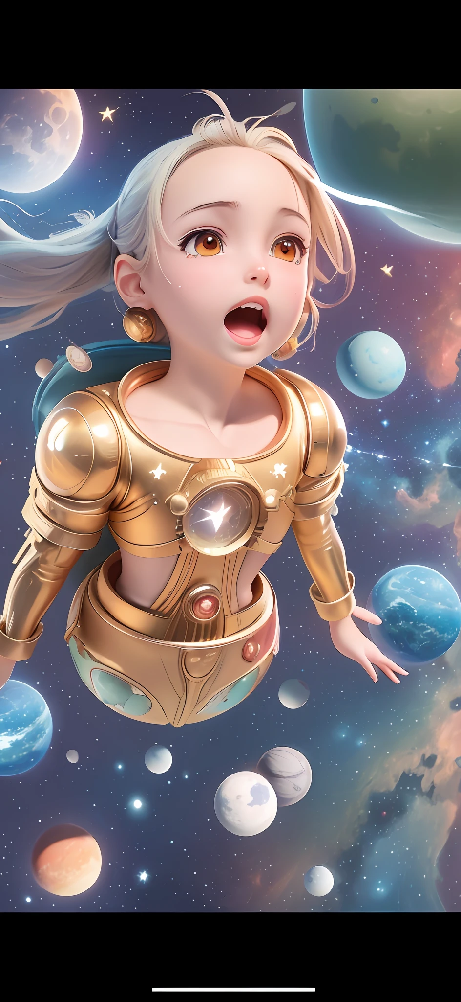 (((cartoon illustration))), artwork, ultra-detailed, high resolution, sky, cosmic background, stars and moon theme, planetary floating, (planets + moons + stars), astral background, moon background, fantasy space, outer space, space scene