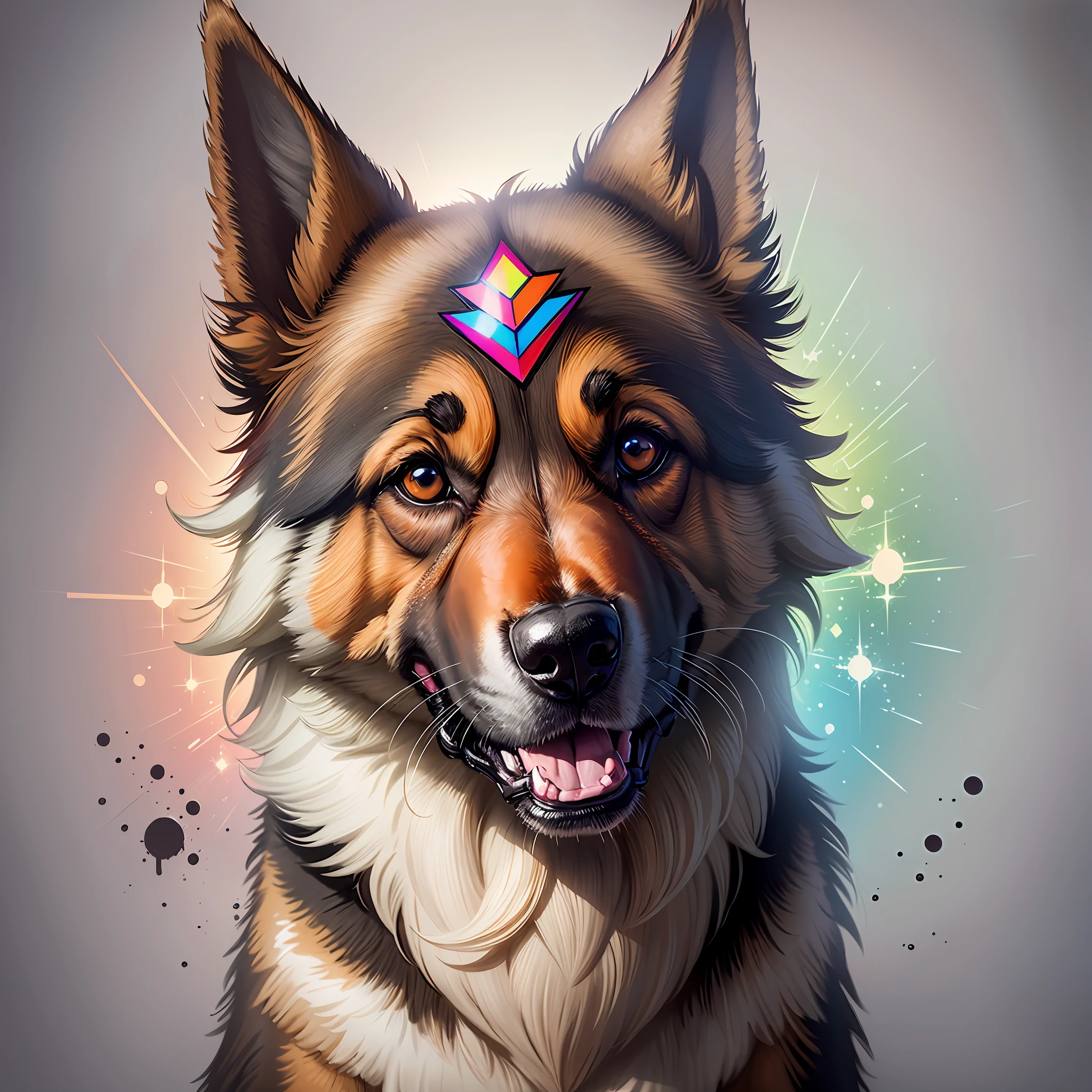 German Shepherd breed dog, colorful, vintage style, (T-shirt design), realistic volumetric light of masterpiece --auto --s2