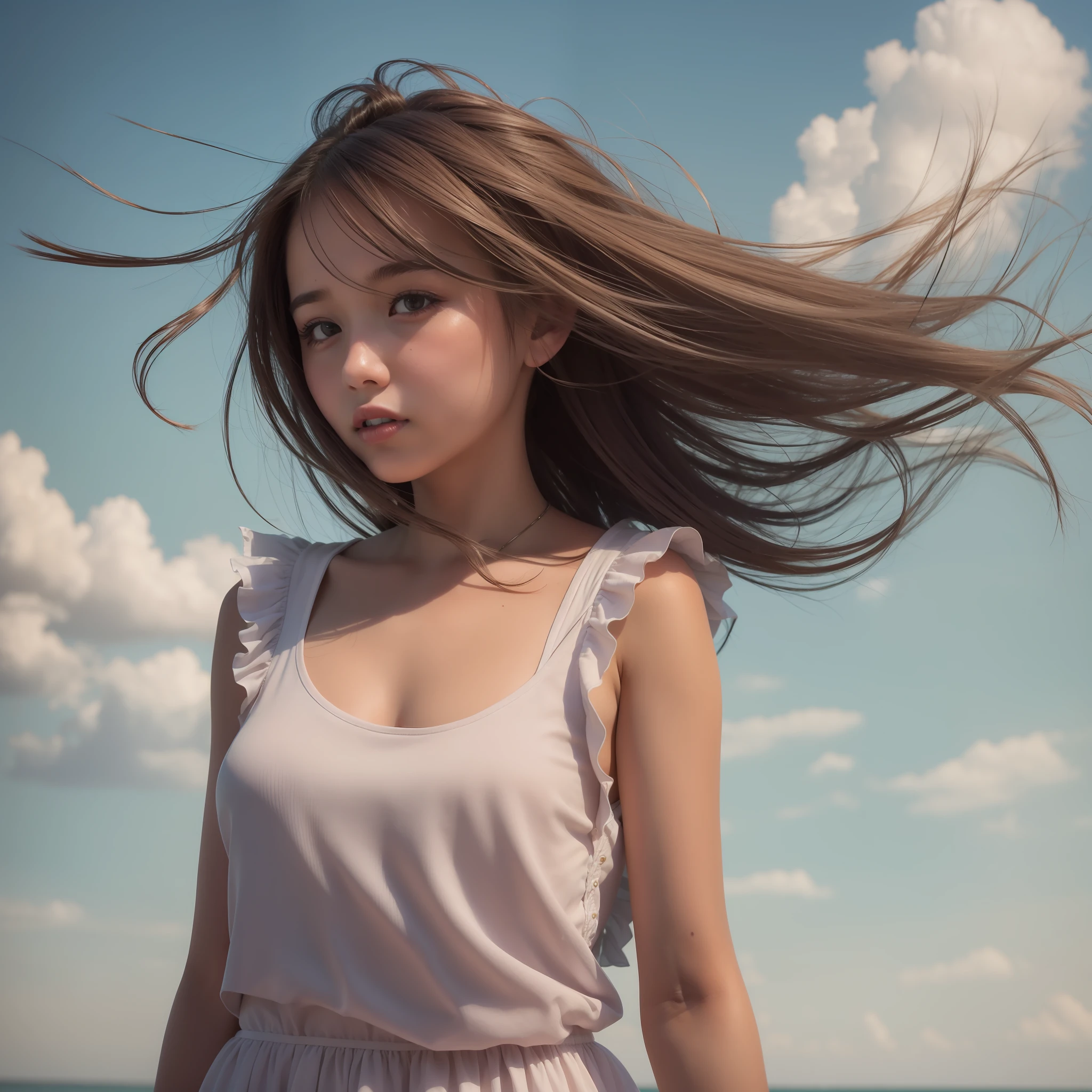 a girl, hair blowing in the wind