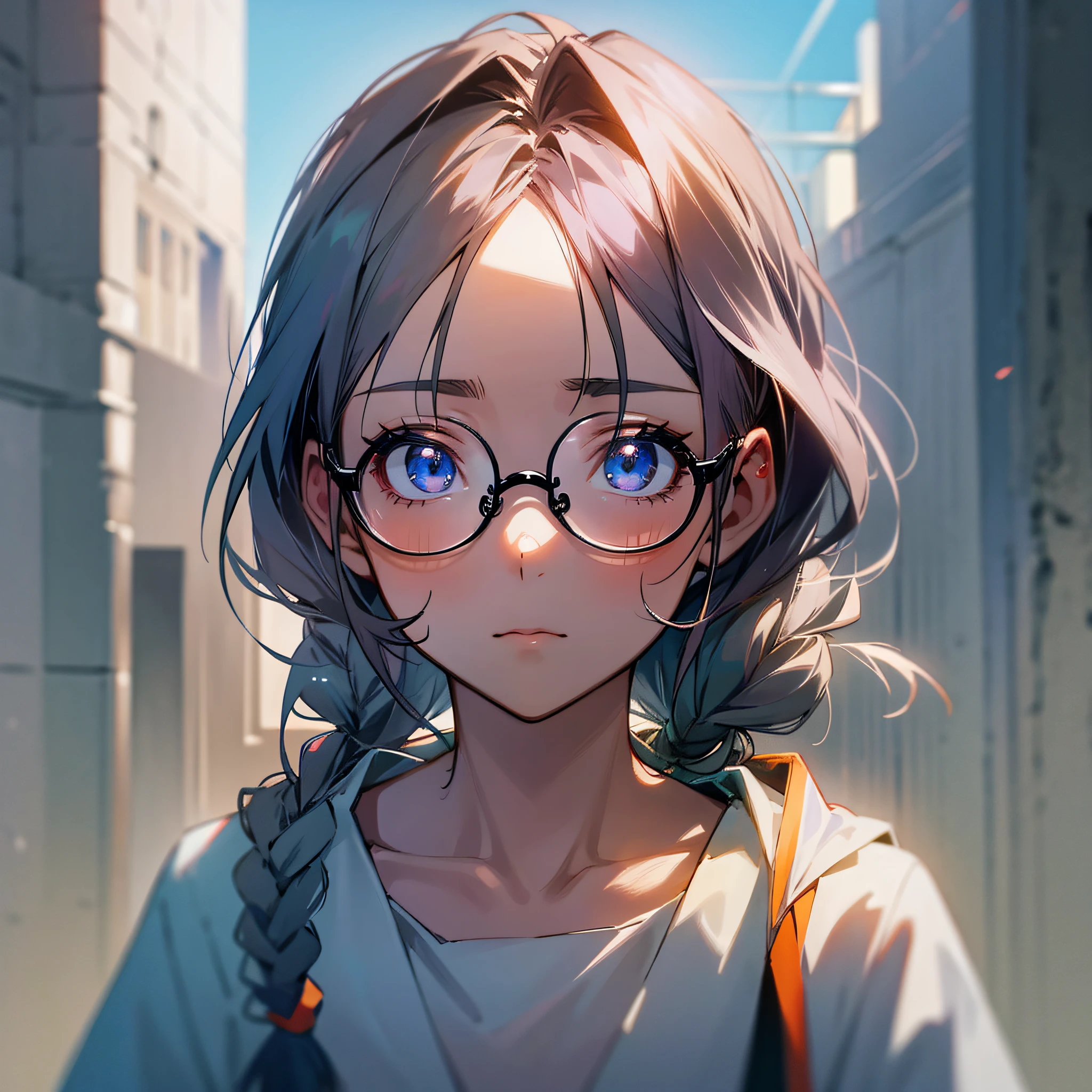 Glasses, beautiful face, three-stranded braid, anime, white, pure --auto --s2