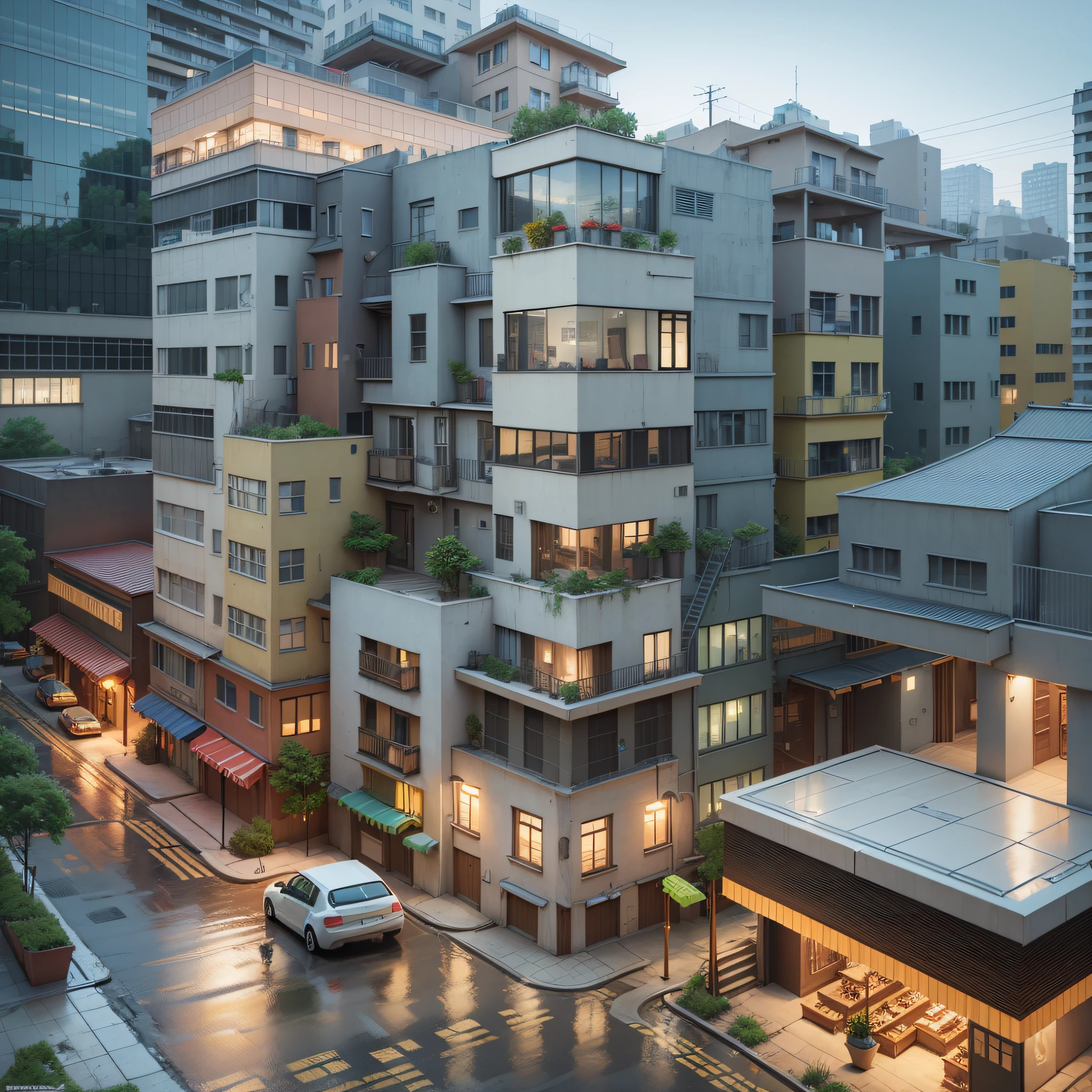 3D modeling, a cool street, very lively inside, full of technology style --auto --s2