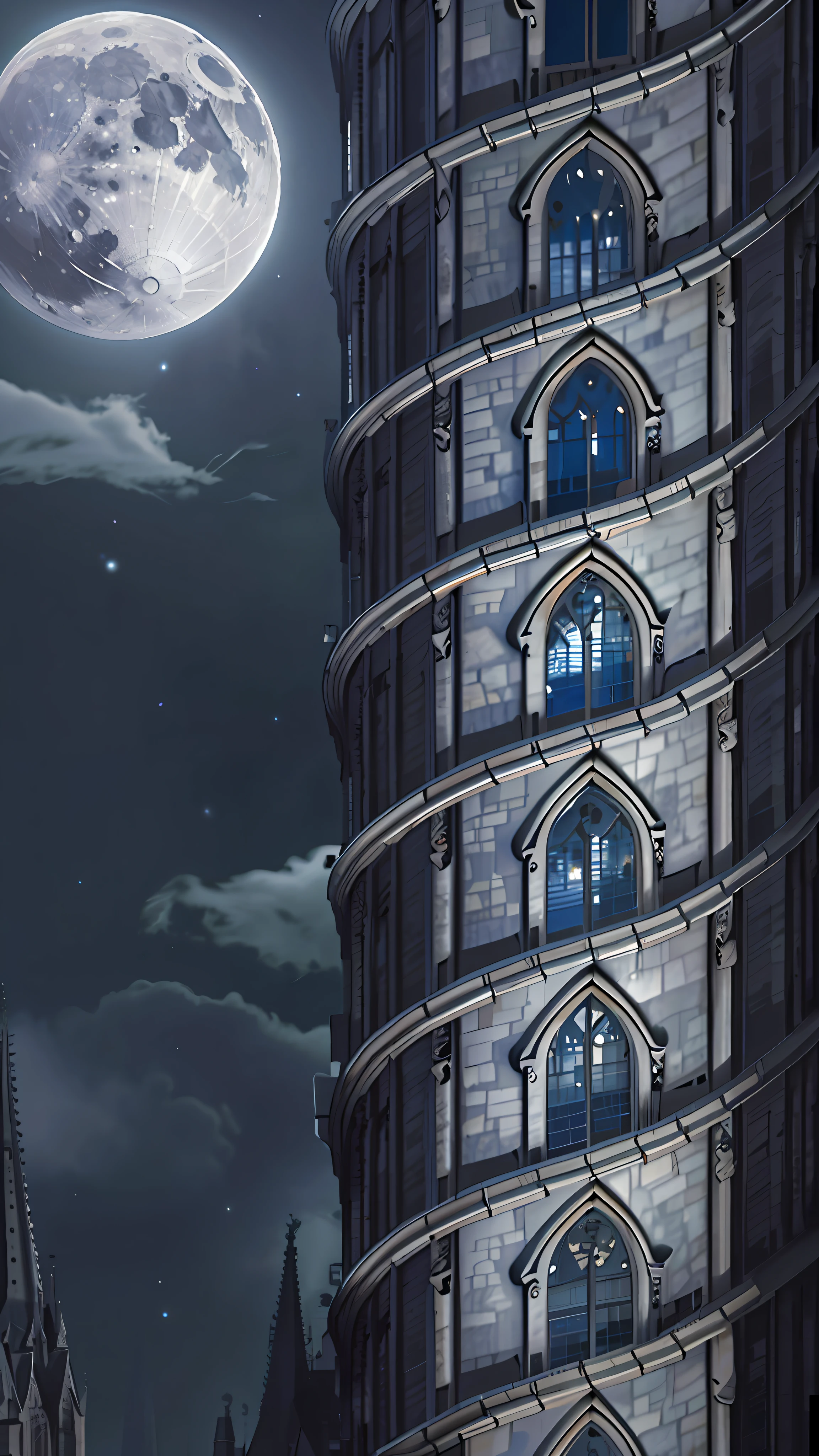 Gothic cathedral, stylized, (European architecture), landscape, (night, dark), realism, cinema, full moon,