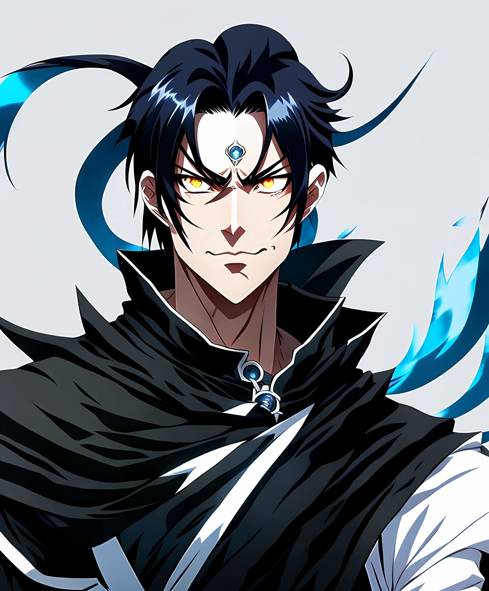 anime character with black hair ponytail and blue eyes, cute face in demon slayer art, male anime character, detailed anime character art, anime key art
