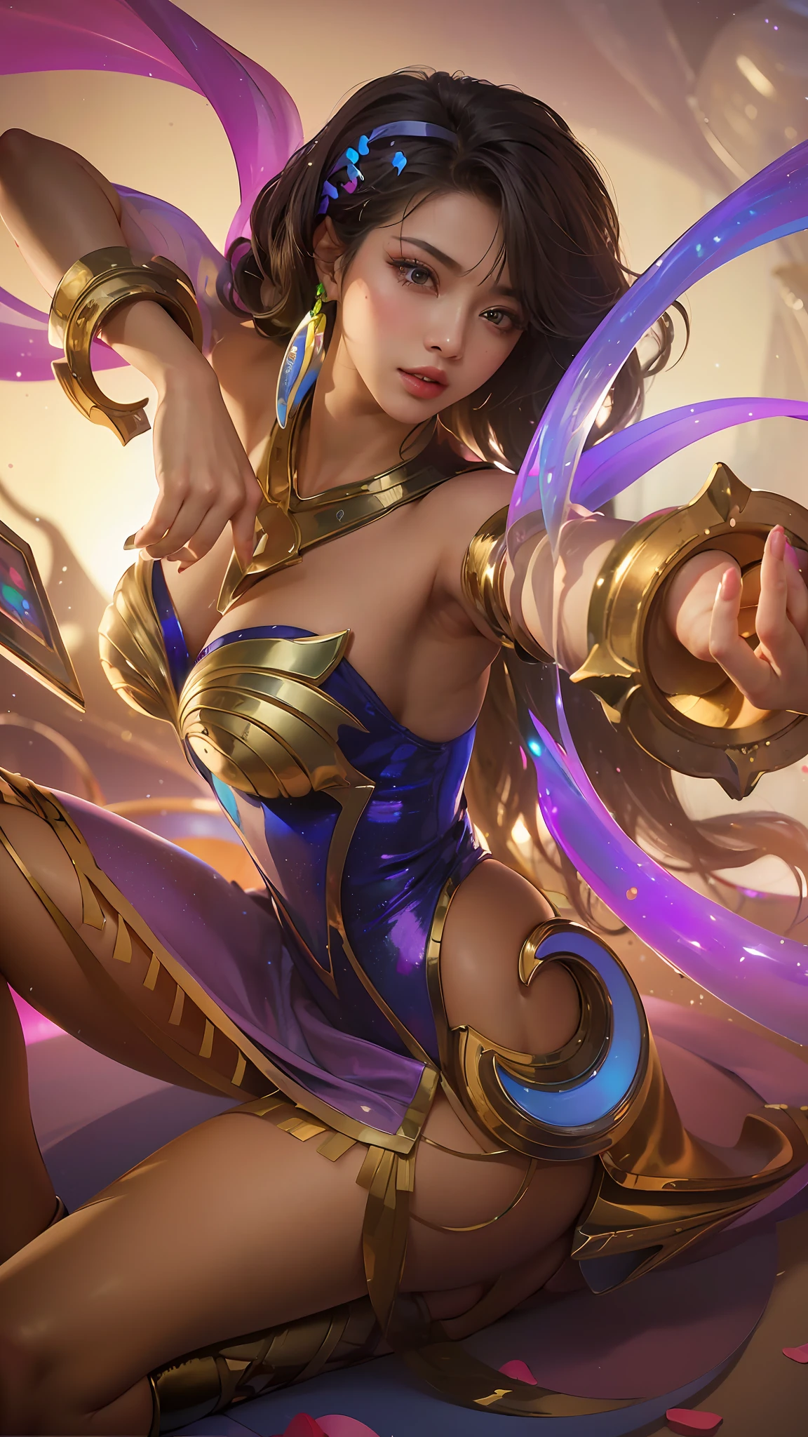 (8k, RAW photo, photorealistic:1.25) ,( lipgloss, eyelashes, gloss-face, glossy skin, best quality, ultra highres, depth of field, chromatic aberration, caustics, Broad lighting, natural shading,Kpop idol) looking at viewer with a serene and goddess-like happiness,