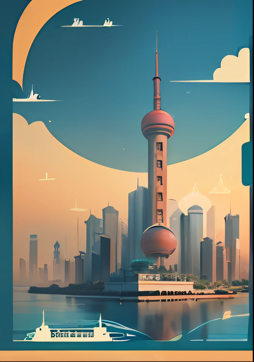 Shanghai Pudong New Area research poster design, illustration design, visual image design --auto --s2