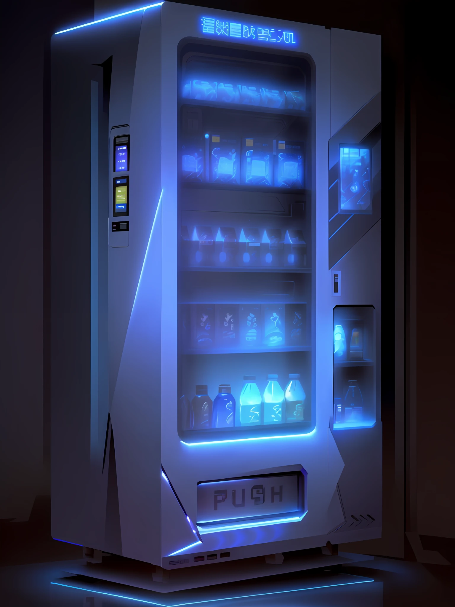 arafed vending machine with a variety of drinks on the shelves, vending machine, vending machines, sci-fi vending machine, sci - fi vending machine, machine, high quality product, 480p, 4 8 0 p, professionally designed, extremely high-quality, high qualit, big size, extremely high quality, high - end, high-end