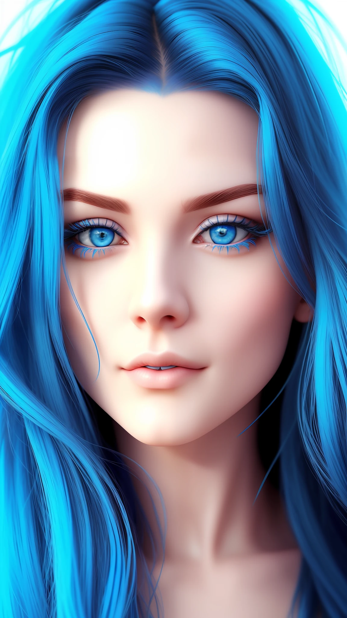 a close up of a woman with blue hair and blue eyes, azure. detailed hair, pretty girl with blue hair, blue realistic 3 d render, beautiful blue haired girl, girl with blue hair, beautiful woman with blue hair, azure eyes, realistic digital art 4 k, realistic digital art 4k, azure blue eyes, digital fantasy portrait, light blue piercing eyes