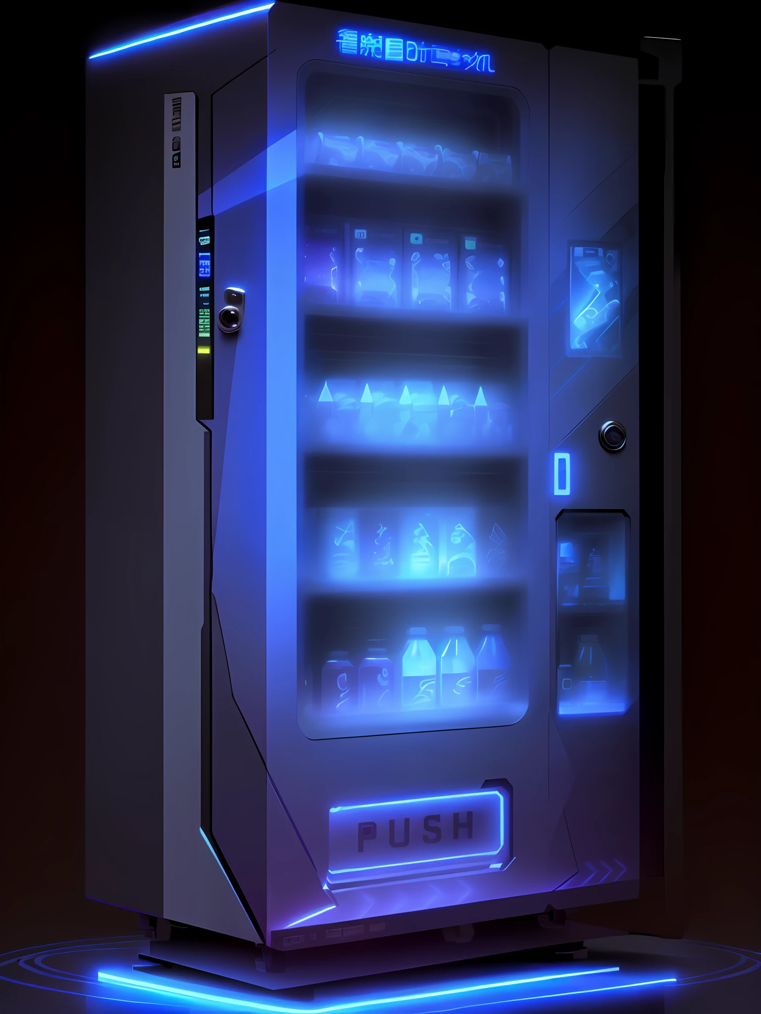arafed vending machine with a variety of drinks on the shelves, vending machine, vending machines, sci-fi vending machine, sci - fi vending machine, machine, high quality product, 480p, 4 8 0 p, professionally designed, extremely high-quality, high qualit, big size, extremely high quality, high - end, high-end