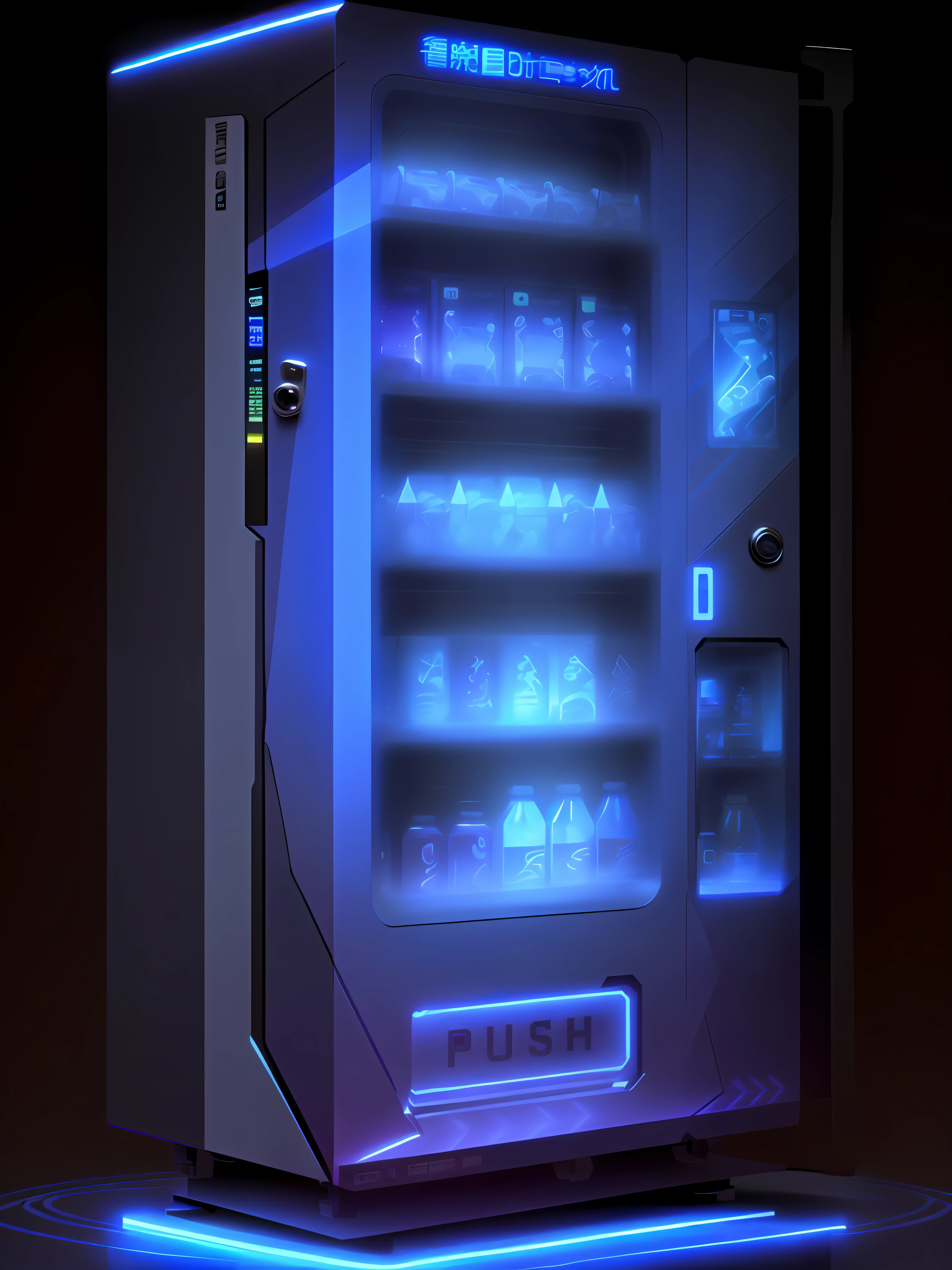 arafed vending machine with a variety of drinks on the shelves, vending machine, vending machines, sci-fi vending machine, sci - fi vending machine, machine, high quality product, 480p, 4 8 0 p, professionally designed, extremely high-quality, high qualit, big size, extremely high quality, high - end, high-end