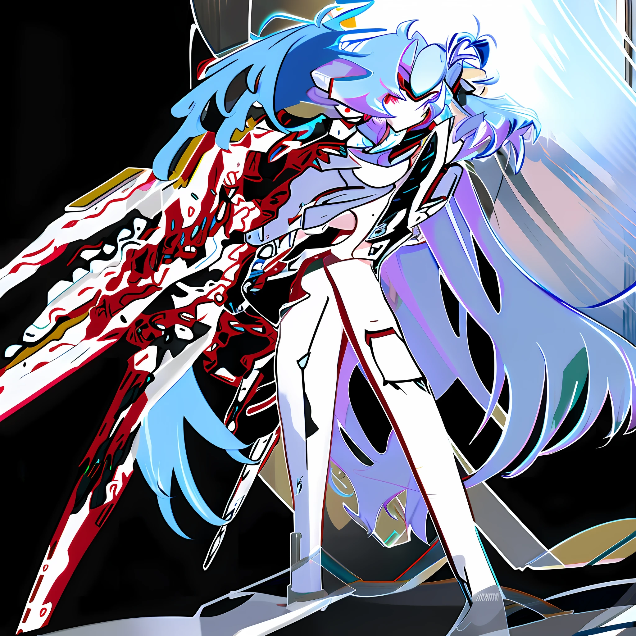 Mecha girl, long silver hair, high ponytail, smooth body line, holding a weapon,