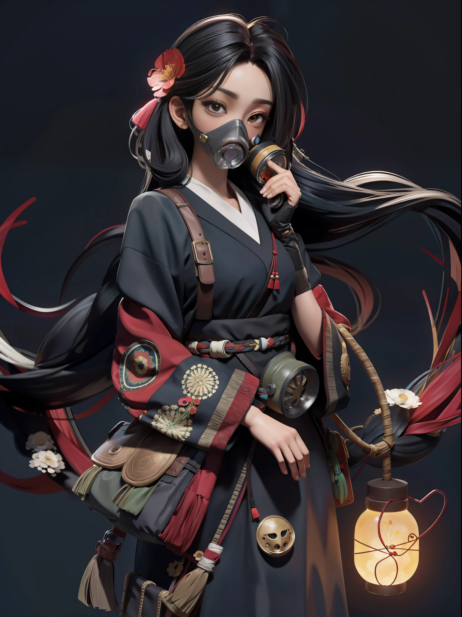 (Official Art, Unity 8k wallpaper, super detailed, high quality, best quality),
(Zen Entanglement, Mandala, Tangled, Entanglement: 0.6), (Red, Black), Flat Color, Limited Color Palette, Low Contrast, (1 Girl: 1.2), Solo, Seraf, Long Straight Black Hair, Garlic Flower, (Gloomy), (Gas Mask: 1.3),