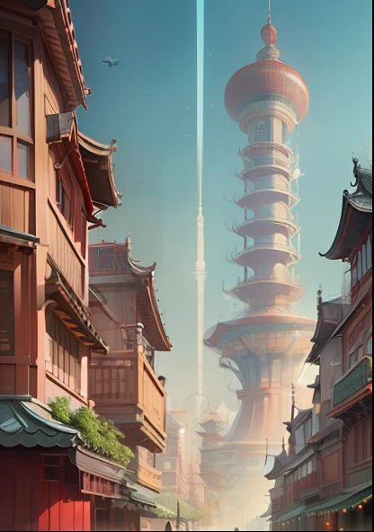 Shanghai Pudong New Area, illustration style, architecture, illustrations, rhythm, stunning illustrations, Chinese traditional culture, digital painting, high-definition art films --auto --s2