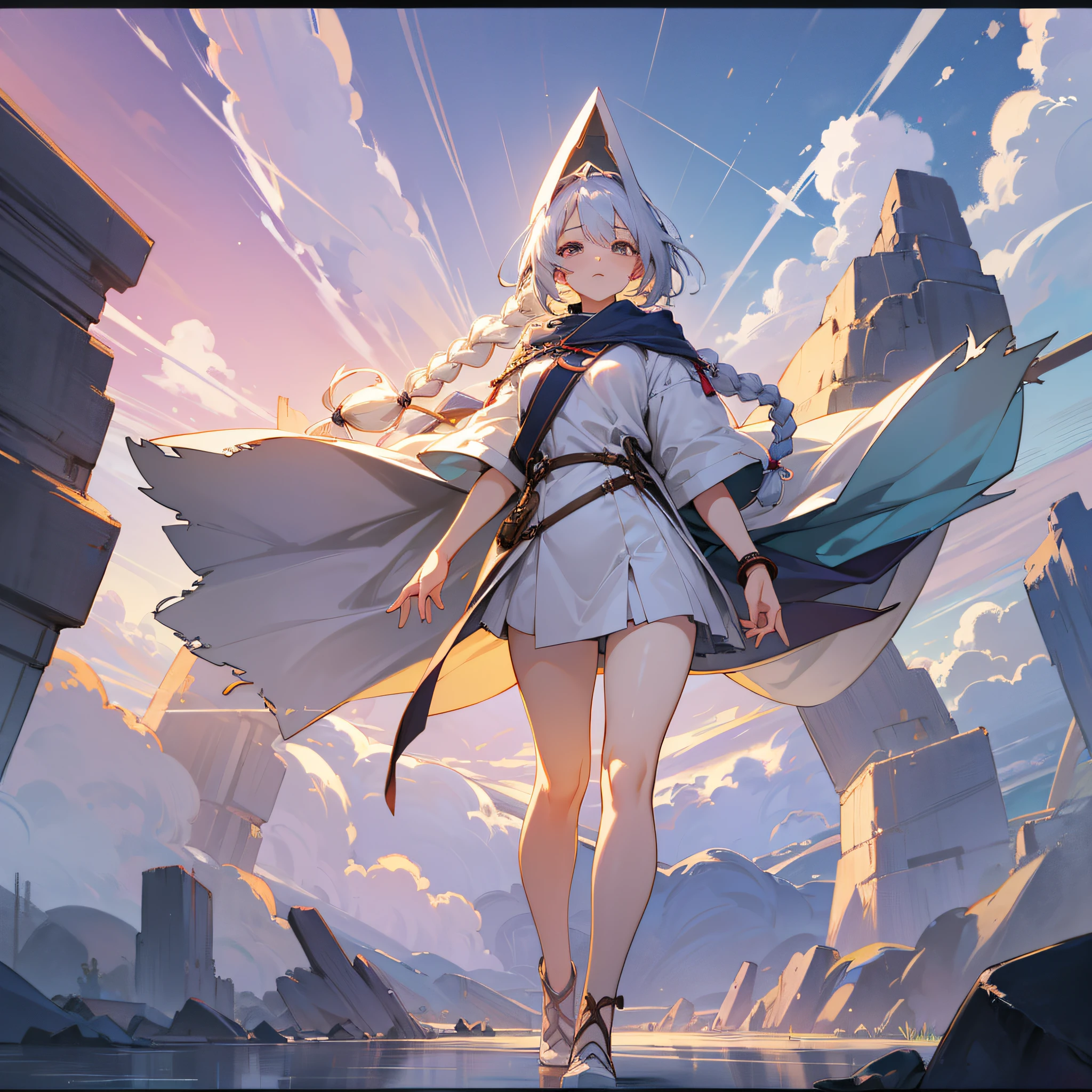 Beautiful face, three-stranded braid, anime, purity, full body, light, long legs --auto --s2