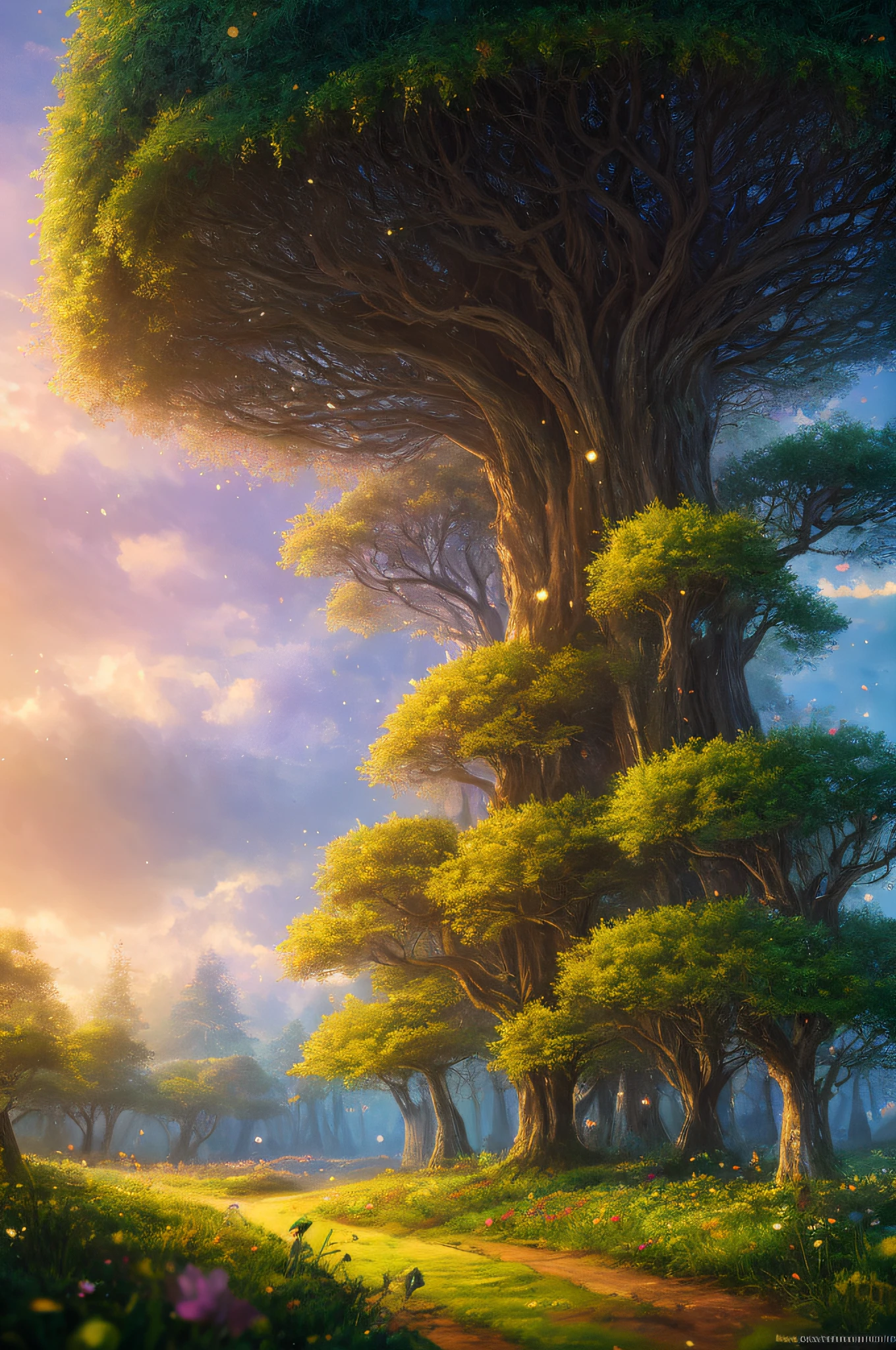 masterpiece, best quality, high quality,extremely detailed CG unity 8k wallpaper, An enchanting and dreamy scene of a fantasy forest, with towering trees, glowing mushrooms, and hidden fairy glens, creating a sense of mystique and enchantment, artstation, digital illustration, intricate, trending, pastel colors, oil paiting, award winning photography, Bokeh, Depth of Field, HDR, bloom, Chromatic Aberration ,Photorealistic,extremely detailed, trending on artstation, trending on CGsociety, Intricate, High Detail, dramatic, art by midjourney