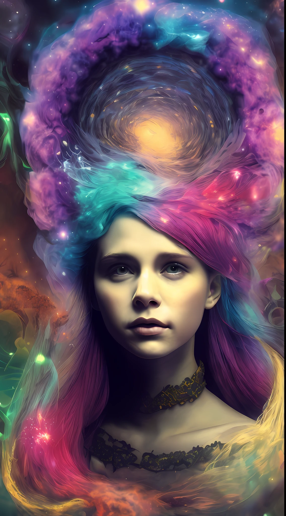 Incredible and spectacular scene, a "((high quality)), (detailed)), ((fantasy)), illustration, perspective (45 degree tilt angle), theme (enchanted forest style), scene elements (handsome boy, beautiful girl), picture quality (3D rendering effect), exquisite details, beautiful lights "emerge from glowing clouds, fractal nebula lines, cosmic entities, celestial bodies, universes, vibrant and vivid, swirling, rotating, impractical, high contrast, co-metabolic, magical, mysterious, mysterious, surreal, Oversaturated, colorful