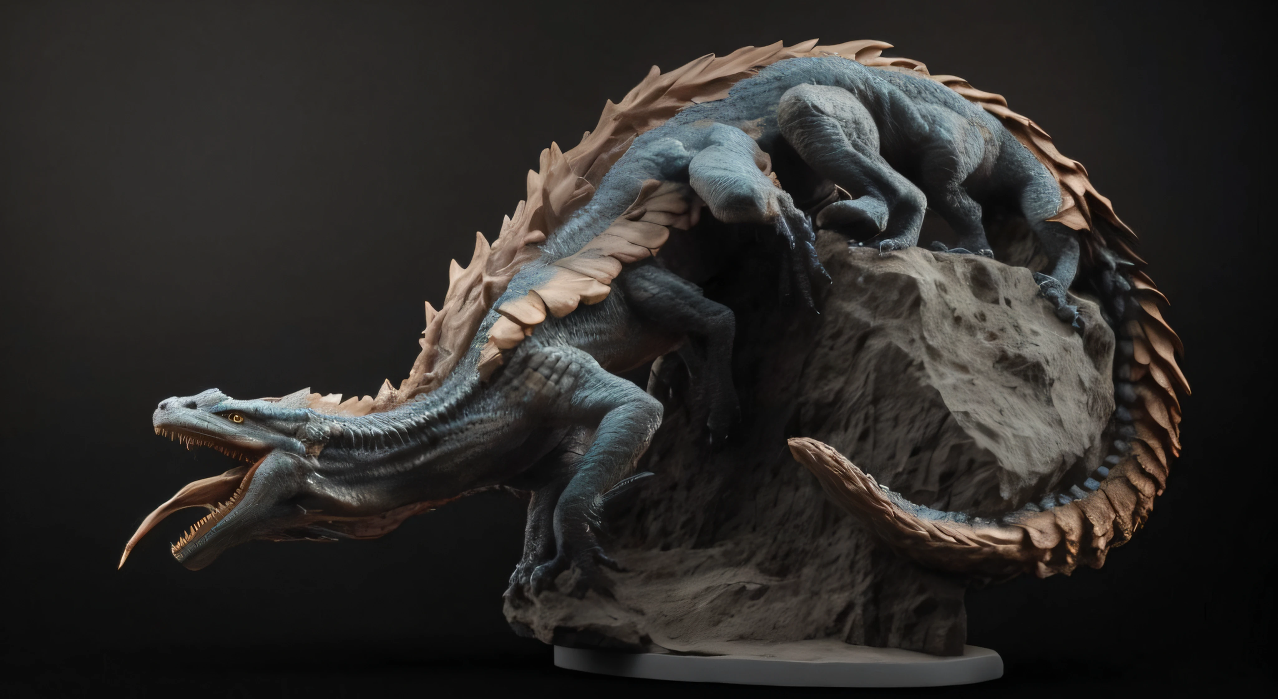 a close up of a statue of a dragon on a rock, zbrush central contest winner, zbrush contest winner, giant kaiju dragon monster, hyper realistic fantasy monster, jormungandr, trending on zbrush central, weta workshop concept art, hyper real highly detailed, super scale rendered, highly detailed creature, trending on zbrush --auto --s2