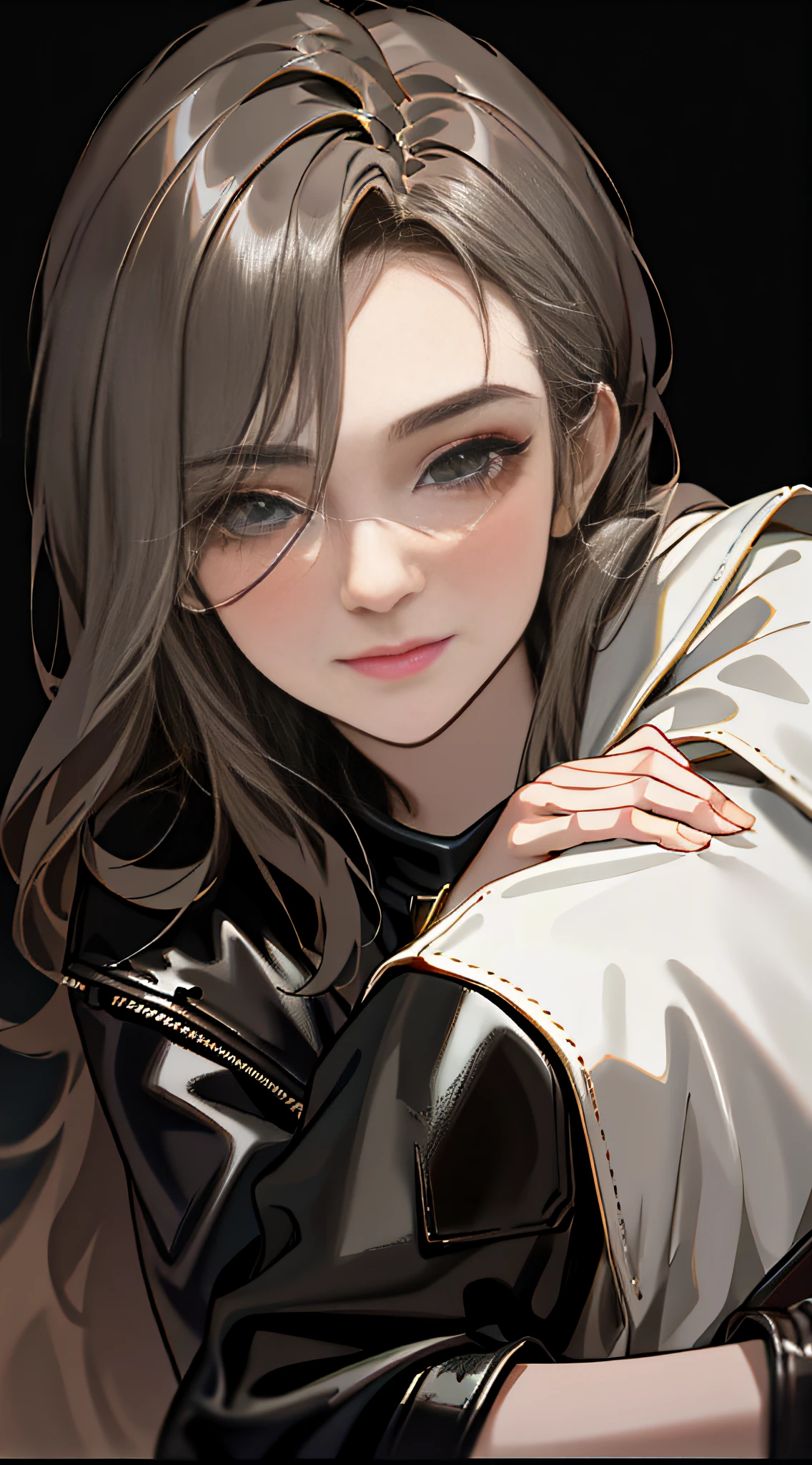 Masterpiece, Superb Clothing, (Illustration), ((2 People)), (Handsome Young Couple Hugging), (Russian Mill Style), Fashion, Leather Jacket, (Long Hair), (Happy), (White Skin), (Dark Circles), Handsome, Party, Toast, Trend, Dark Gray, Close Up, (Grand Background), (Chiaroscuro)), Fine Face Detail, Facial Detail, Cinematic Lighting, (Depth of Field), UHD, (Upper Body), Black Background
