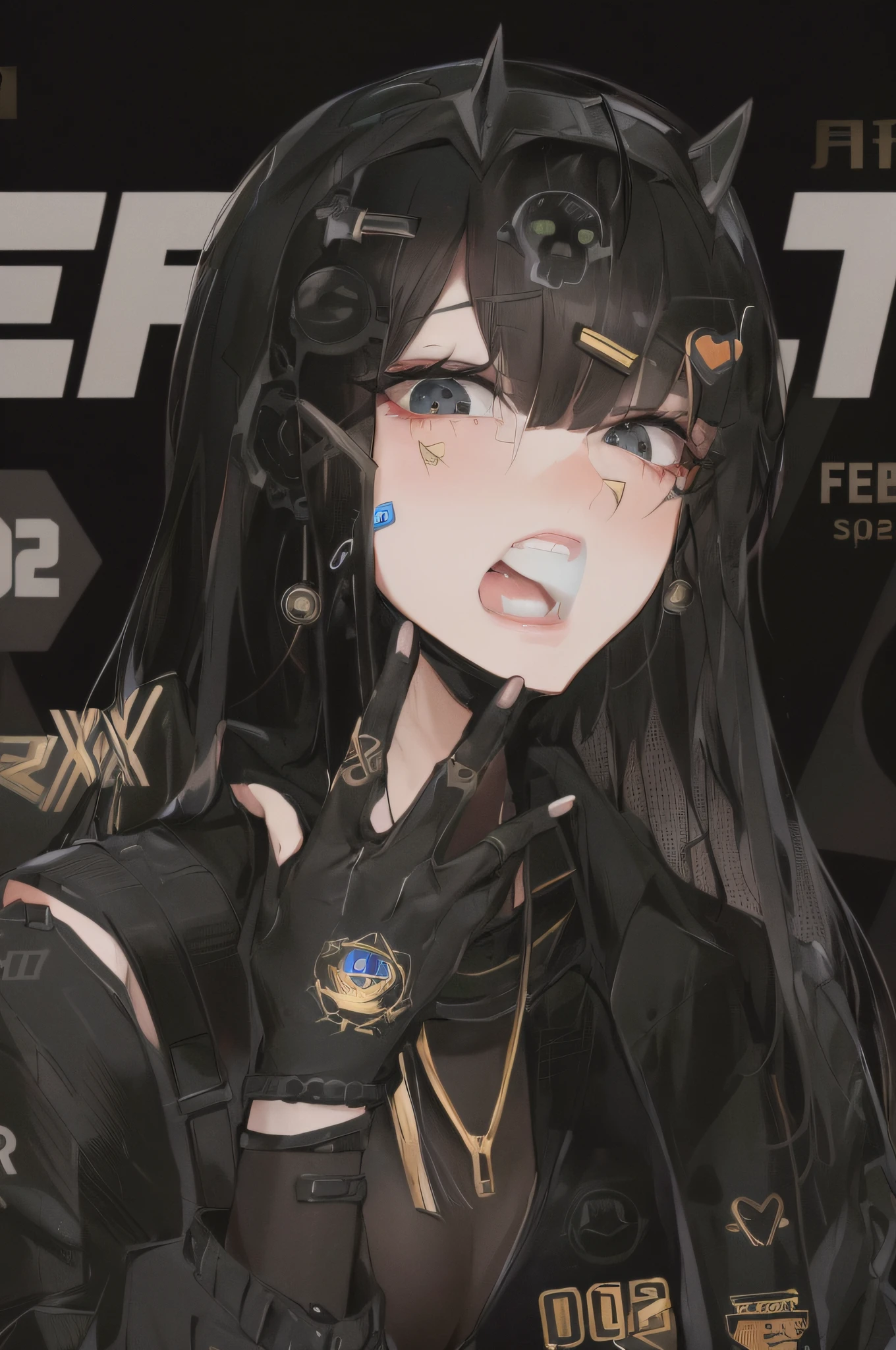 (highest resolution, distinct_image) best quality, woman, masterpiece, high detail, semi realistic, black short hair, black hair, bangs, 18 years old, mature, black tights, black flight suit, space background, grim, serious, authoritative , powerful, exquisite facial features, exquisite facial features