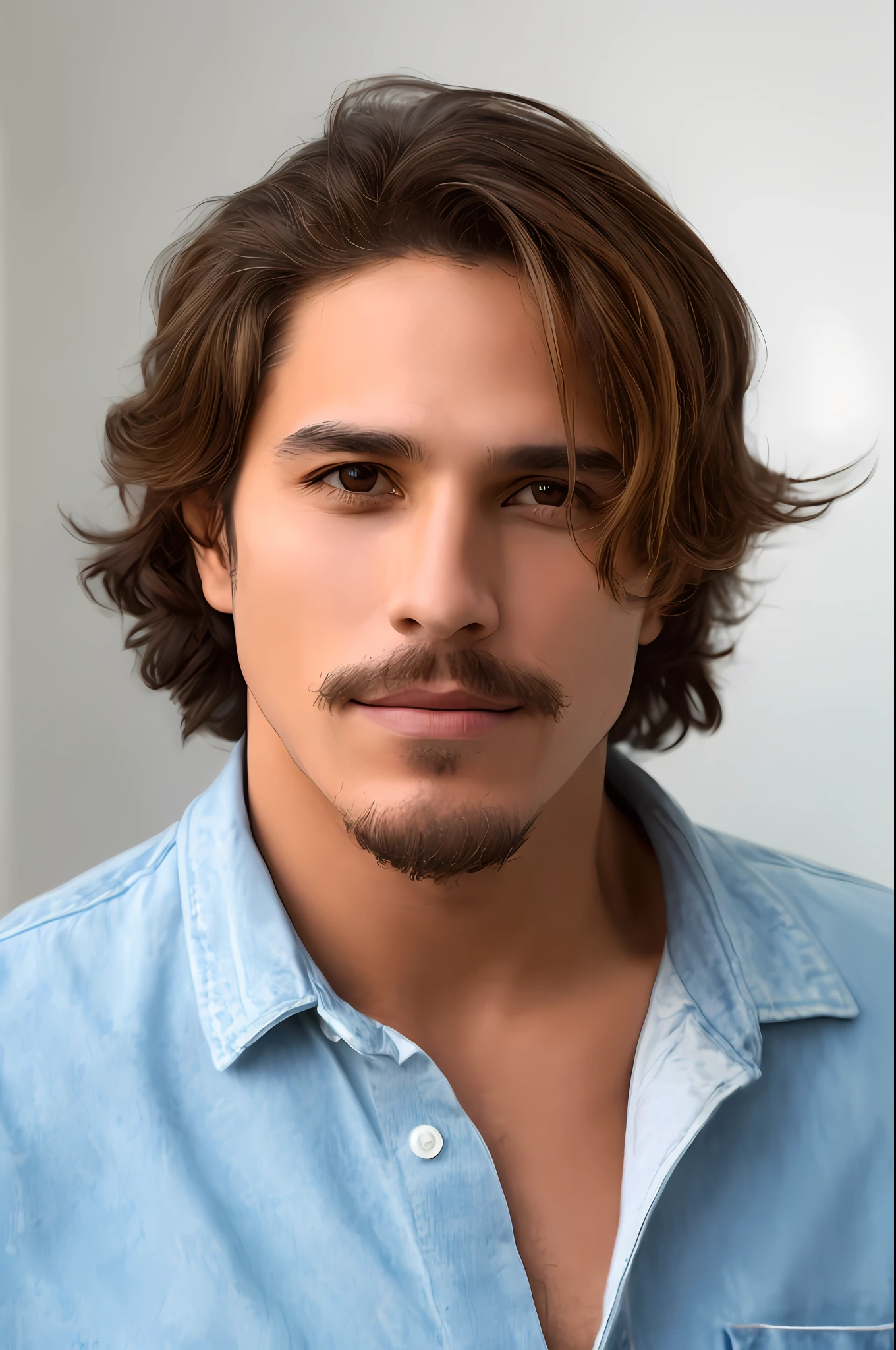 (absolutely stunning), high-quality, realistic portrait,(Rômulo Arantes Neto),(prominent cheekbones, strong jawline, captivating brown eyes),gentle smile, soft lighting, natural makeup, blurred background.