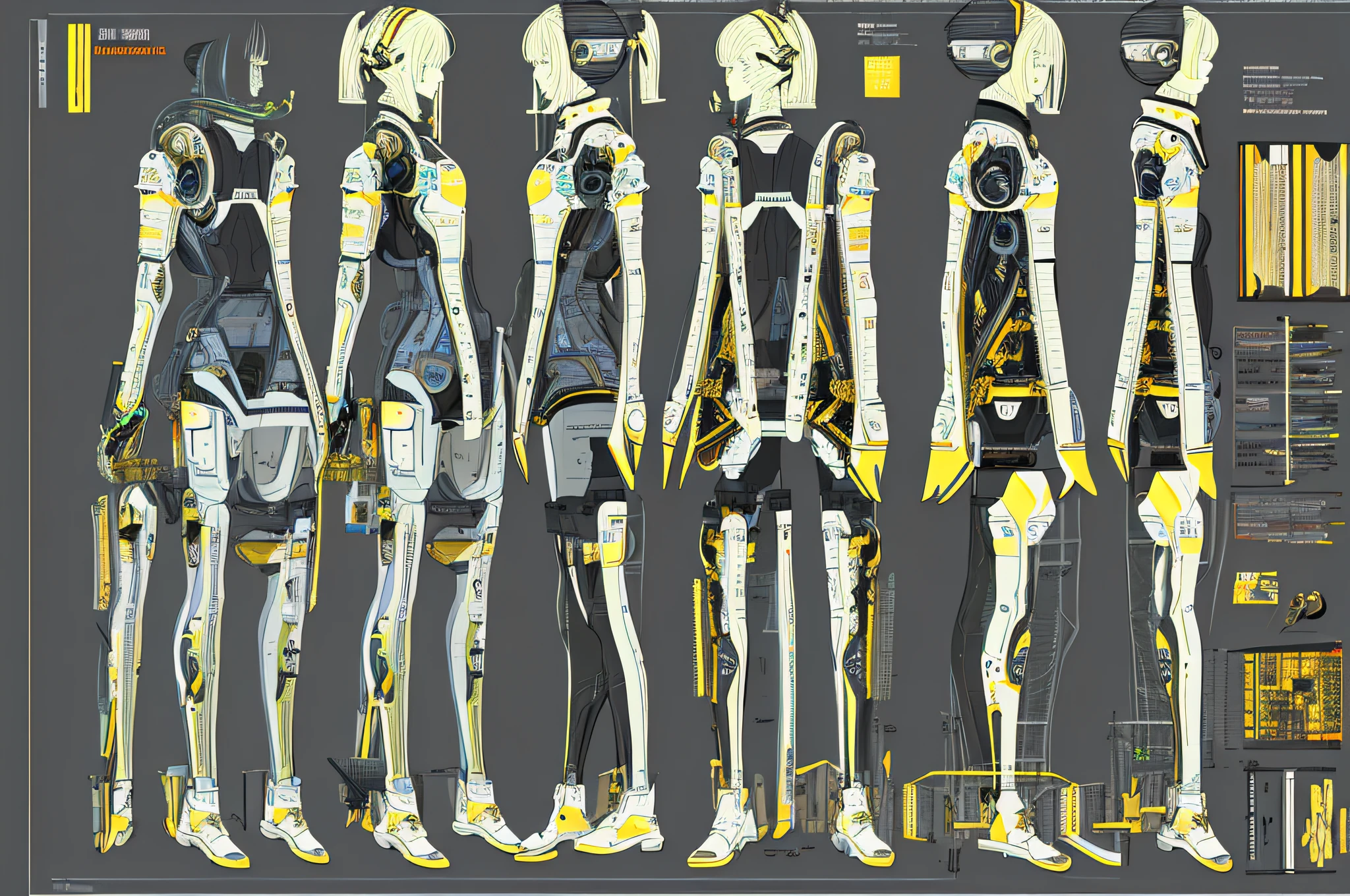 masterpiece, best quality, 1girl,highres, absurdres, full body,(ultra-detailed:1.1025), (illustration:1.1025), (infographic:1.1025), patent drawings, physical measurement, (all clothes configuration:1.1025), stationery, (solo:1.1025),standing, cohesive background, 5 fingers in hands, character sheet,