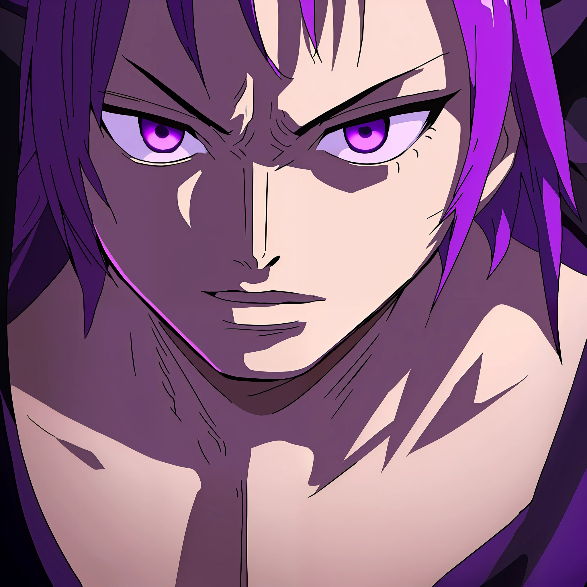 Best quality, artwork, young man, purple eyes with black pupils, a closeup of a person in purple and black armor, black wings, looking at the viewer,