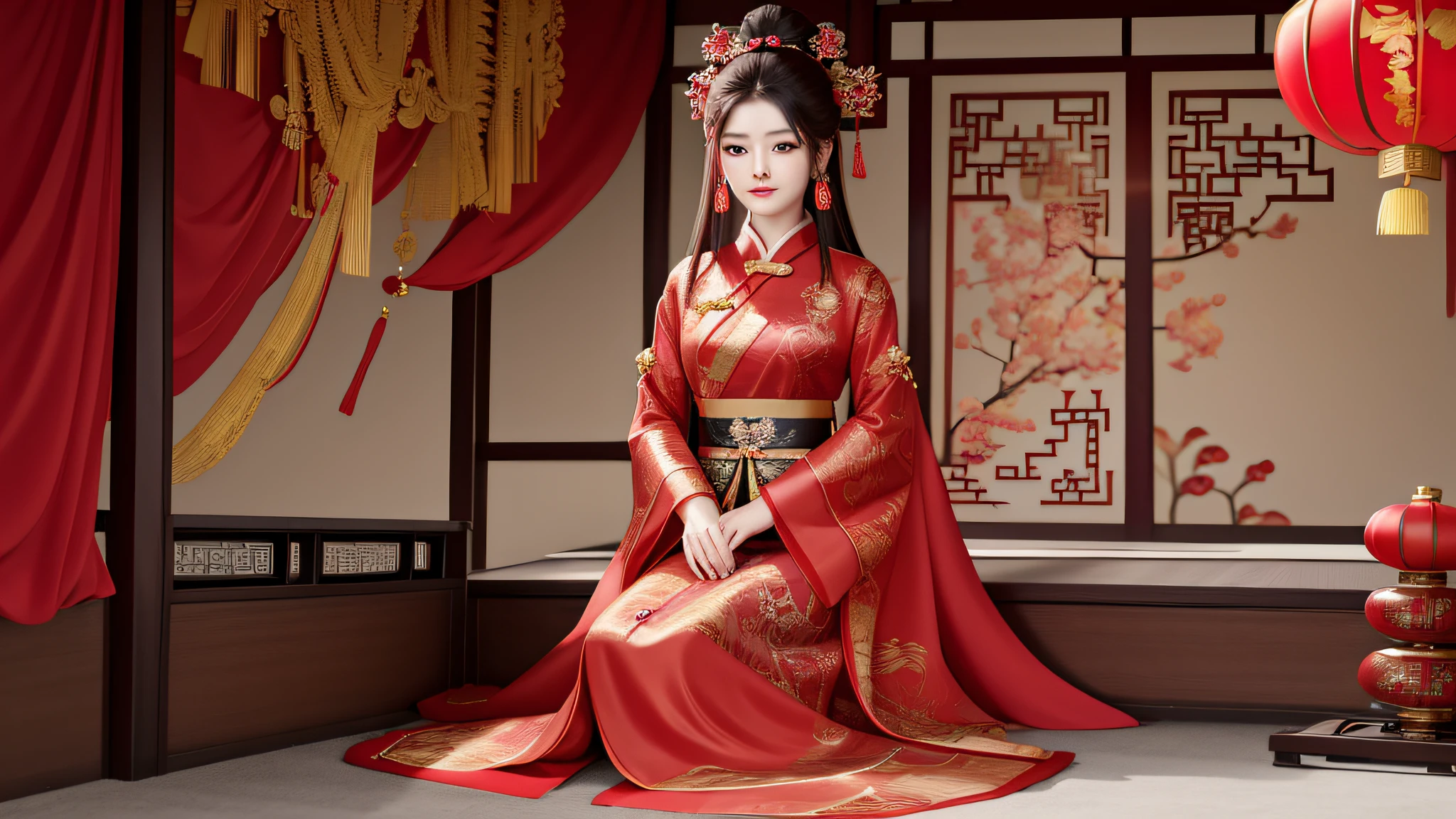 arafed woman in a red dress sitting on a red couch, traditional chinese, chinese style, traditional chinese clothing, with acient chinese clothes, palace , a girl in hanfu, chinese costume, wearing ancient chinese clothes, chinese dress, chinese woman, chinese girl, hanfu, wearing a red cheongsam, cheongsam, traditional beauty, ancient chinese princess