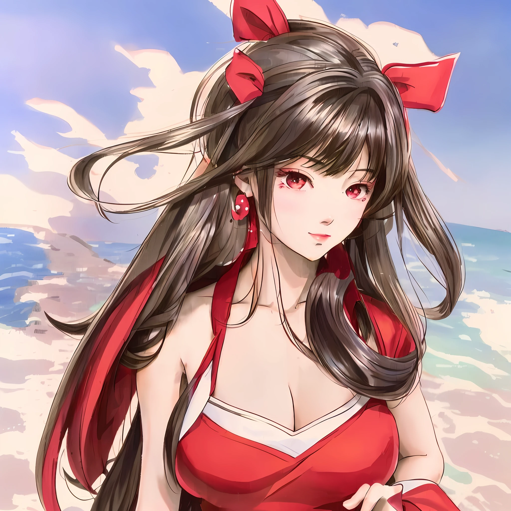 anime girl with long hair in a red dress standing on a beach, beautiful anime portrait, beautiful character painting, palace , a girl in hanfu, beautiful anime girl, portrait of an anime girl, beautiful anime artwork, guweiz, beautiful anime woman, beautiful anime, portrait anime girl, beautiful anime style, portrait of anime girl, beautiful anime art