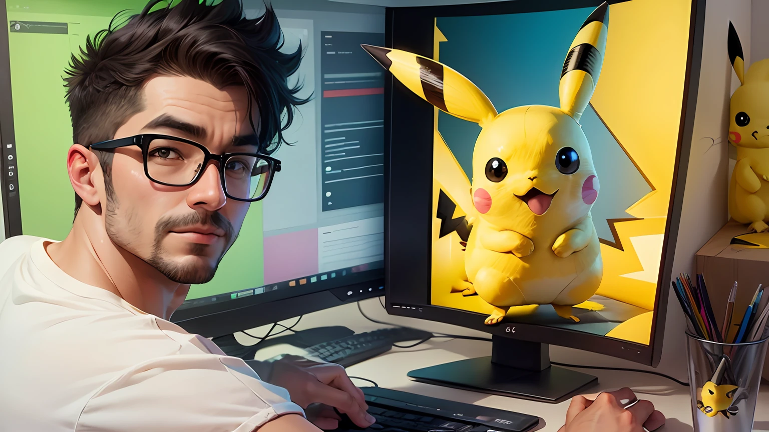 man with Pikachu's face, Cartoon drawing,HD ,4k, --auto --s2